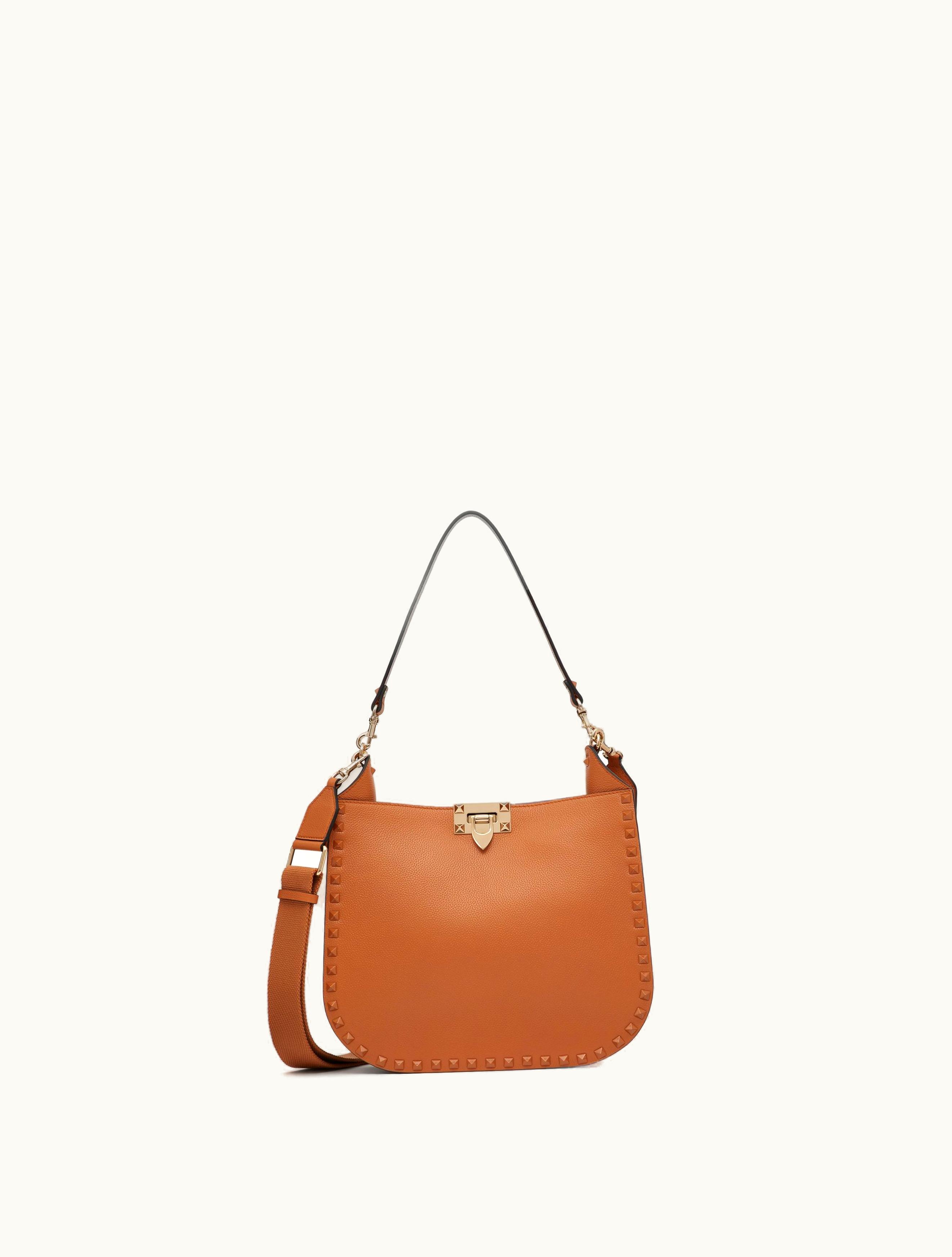 Valentino Valentino Rockstud Grainy Calfskin Hobo Bag For Woman In Almond