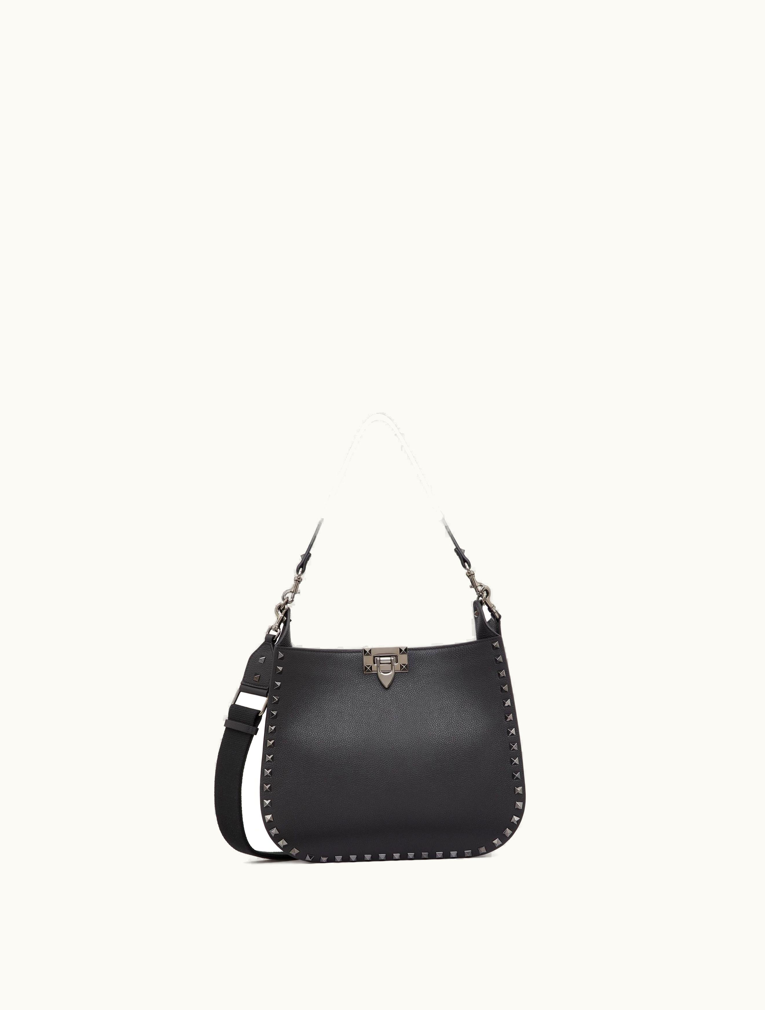 Valentino Valentino Rockstud Grainy Calfskin Hobo Bag For Woman In Black