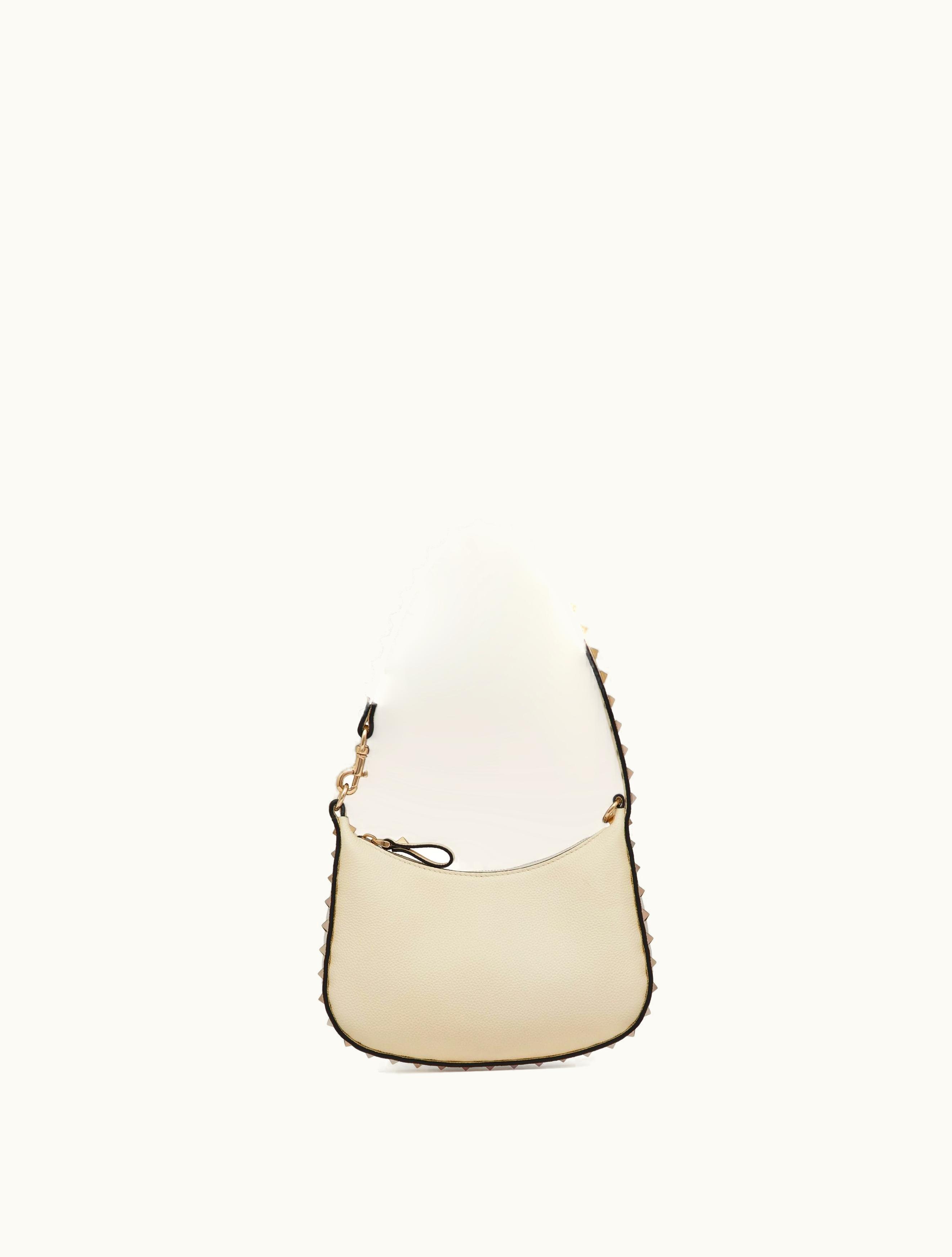 Valentino Valentino Mini Rockstud Hobo Bag In Grainy Calfskin For Woman In Ivory