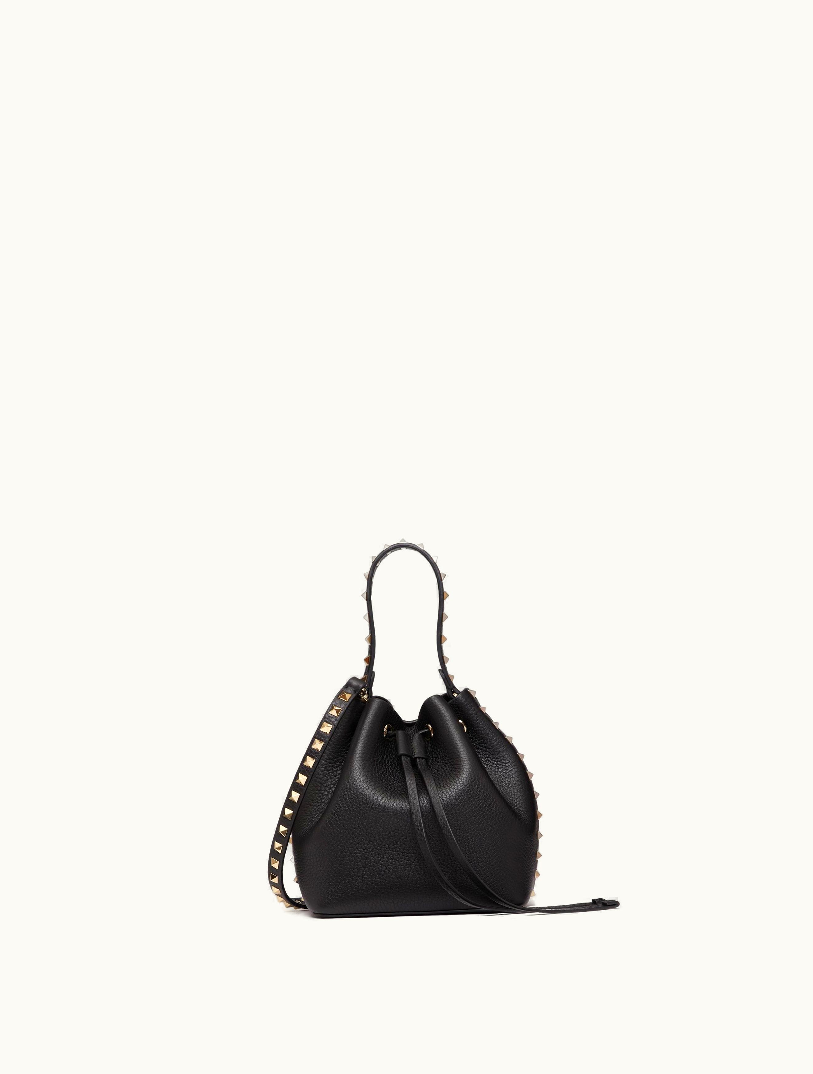 Valentino Valentino Rockstud Grainy Calfskin Bucket Bag For Woman In Black