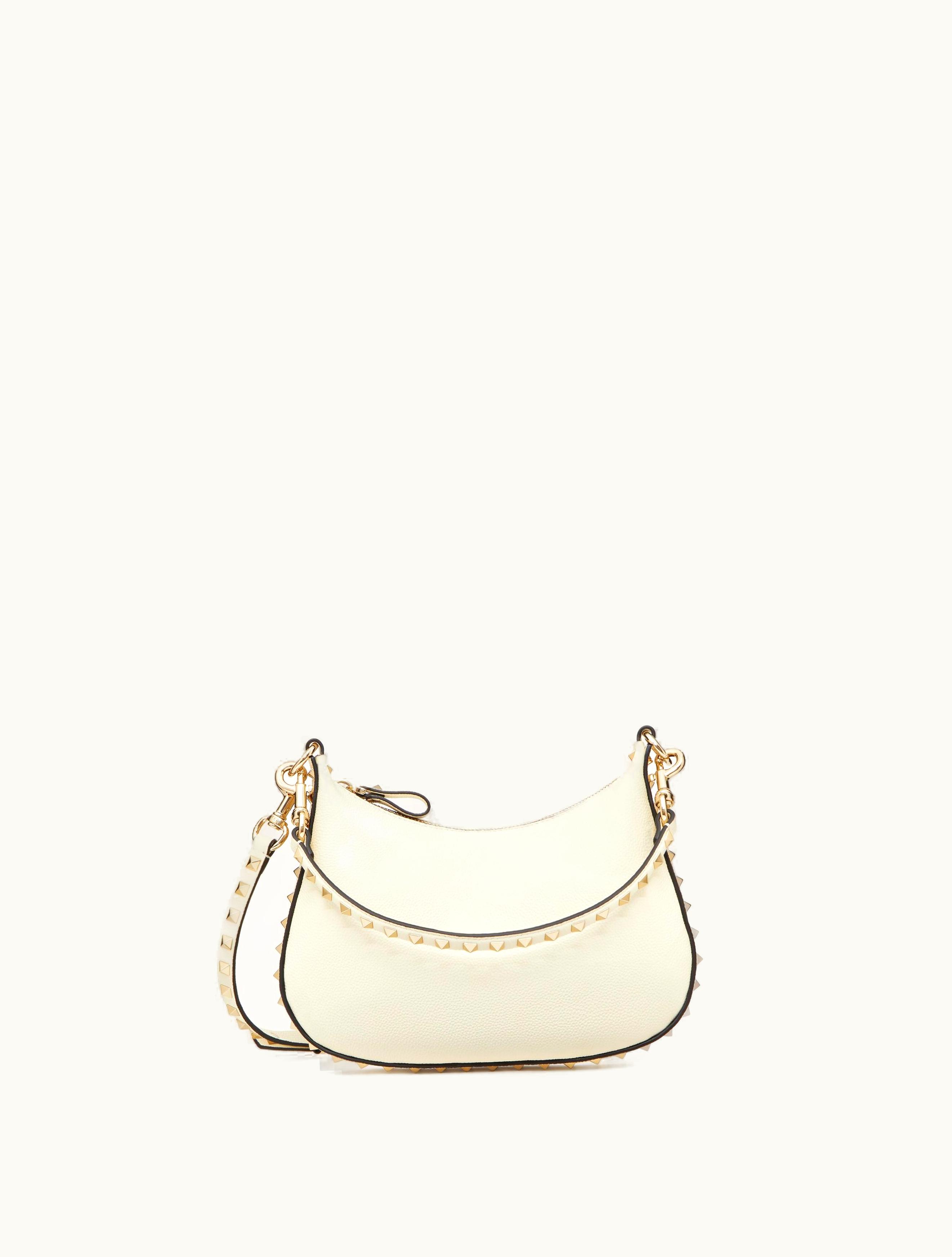 Valentino Valentino Small Rockstud Hobo Bag In Grainy Calfskin For Woman In Water Lilac