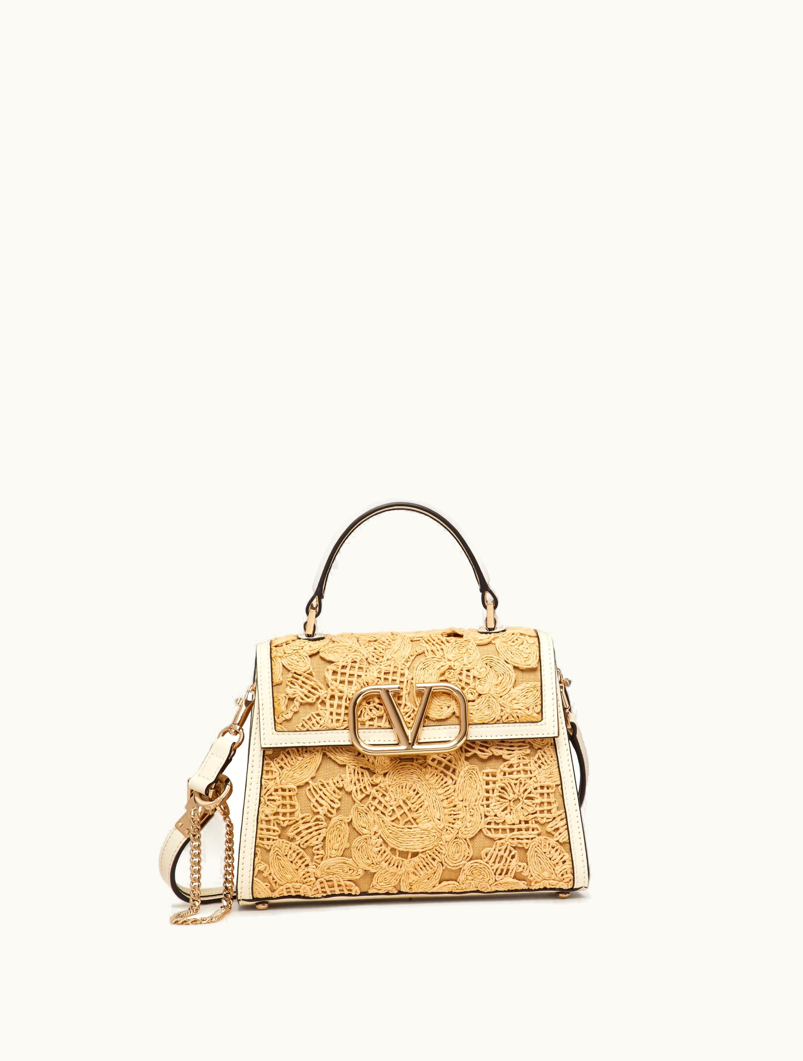 Valentino Valentino Small Vsling Handbag In Lace-effect Raffia For Woman In Natural / Ivory