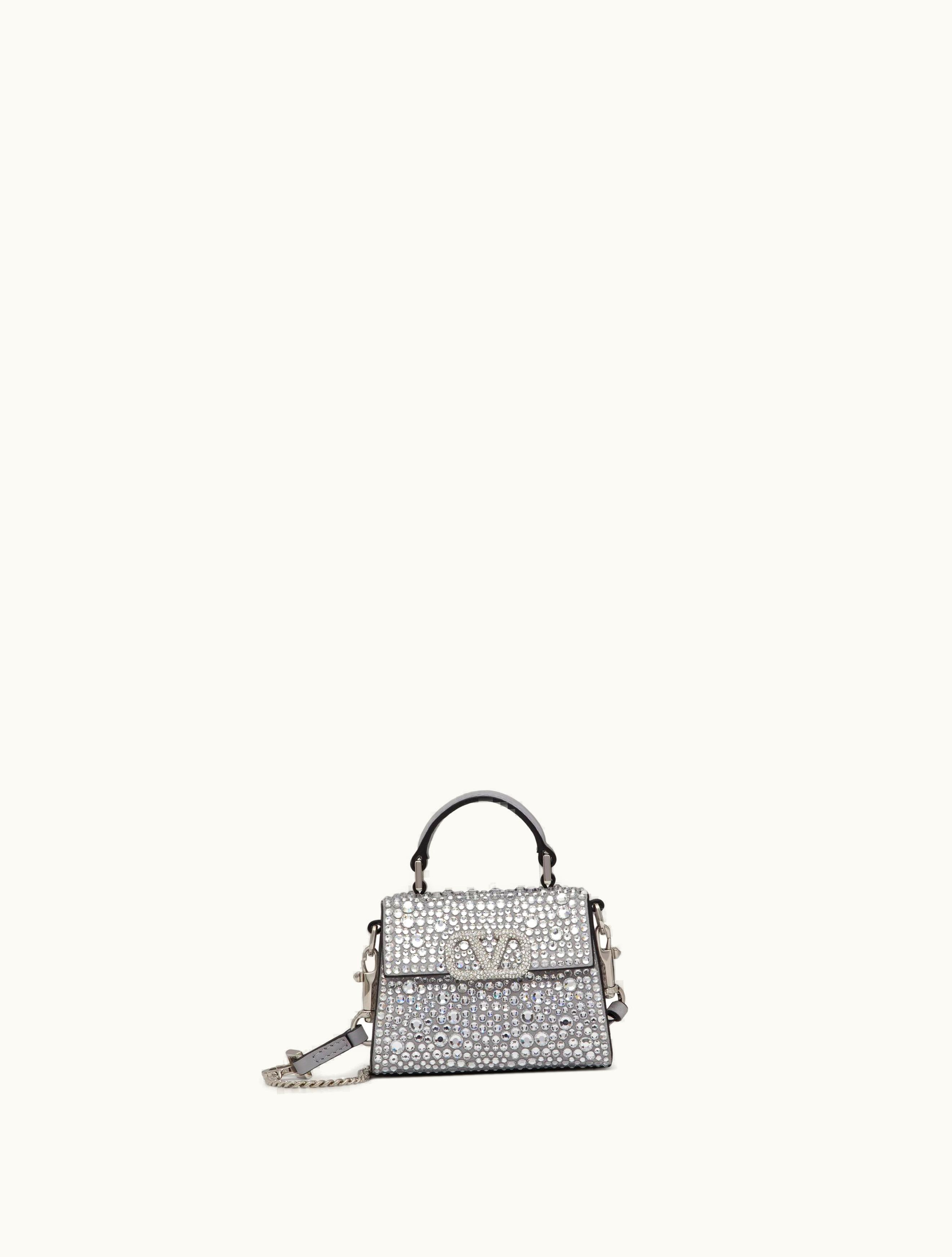 Valentino Valentino Mini Vsling Embroidered Handbag For Woman In Grey / Crystal