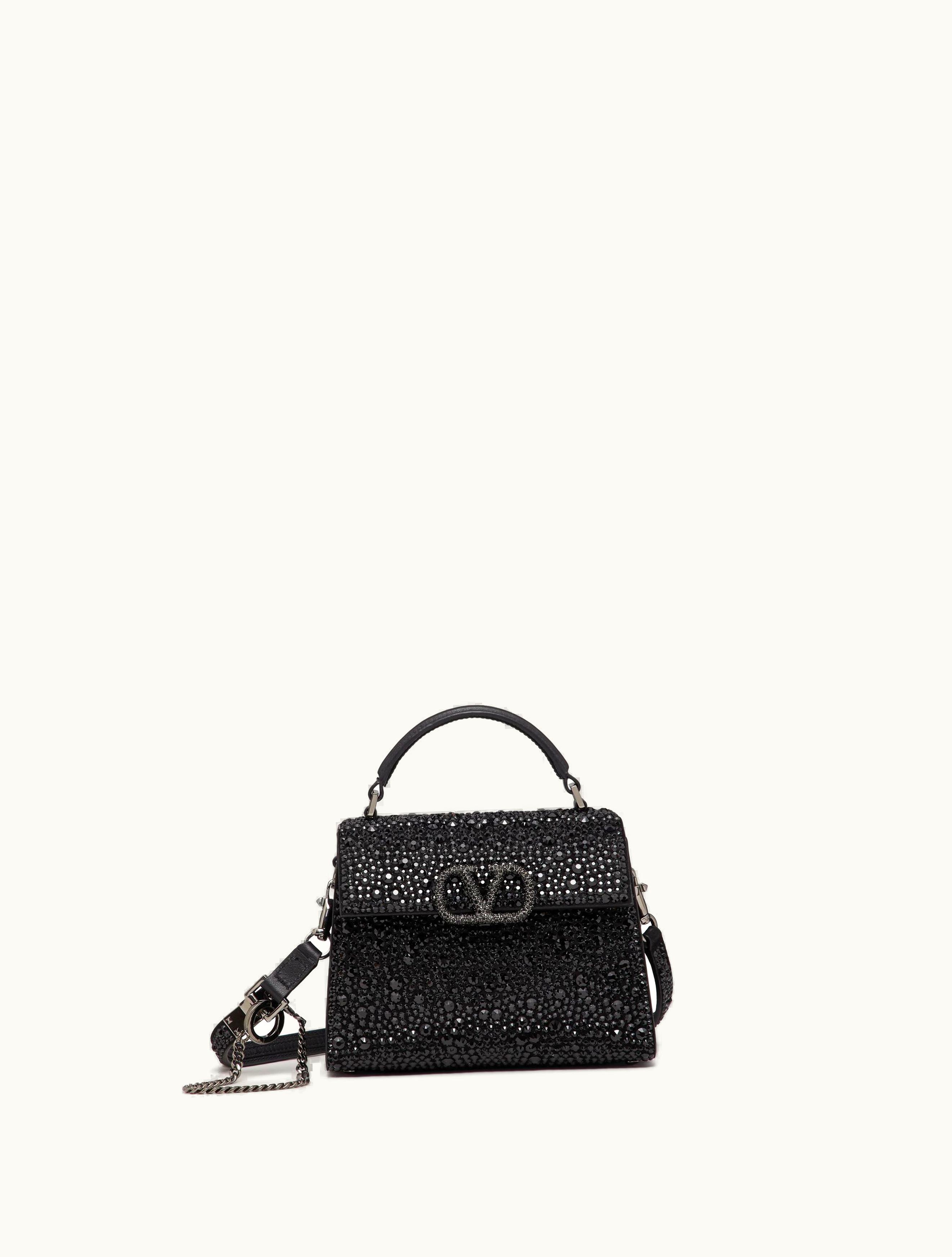 Valentino Valentino Mini Vsling Handbag With Sparkling Embroidery For Woman In Black