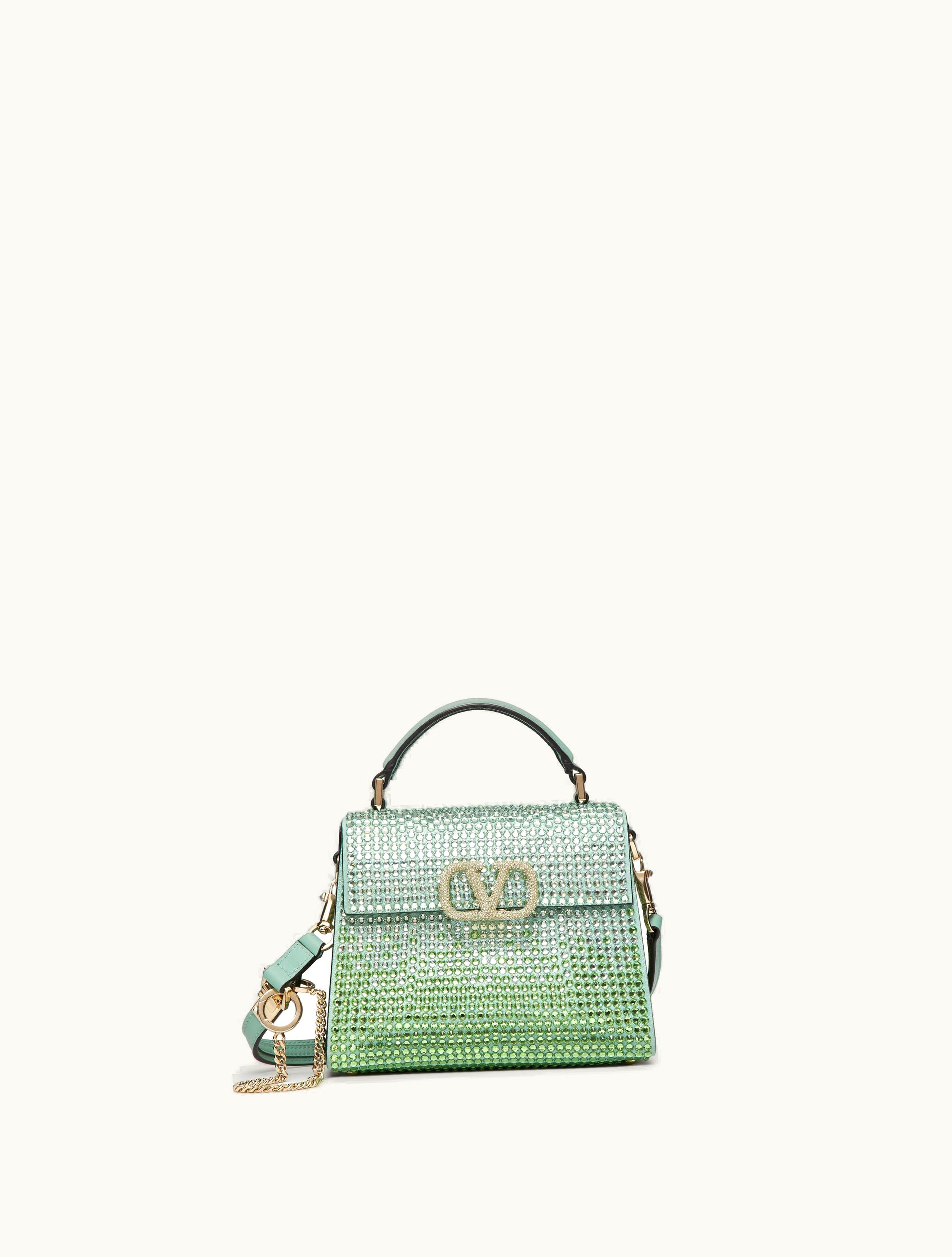 Valentino Valentino Mini Vsling Handbag With Rhinestones For Woman In Aquamarine