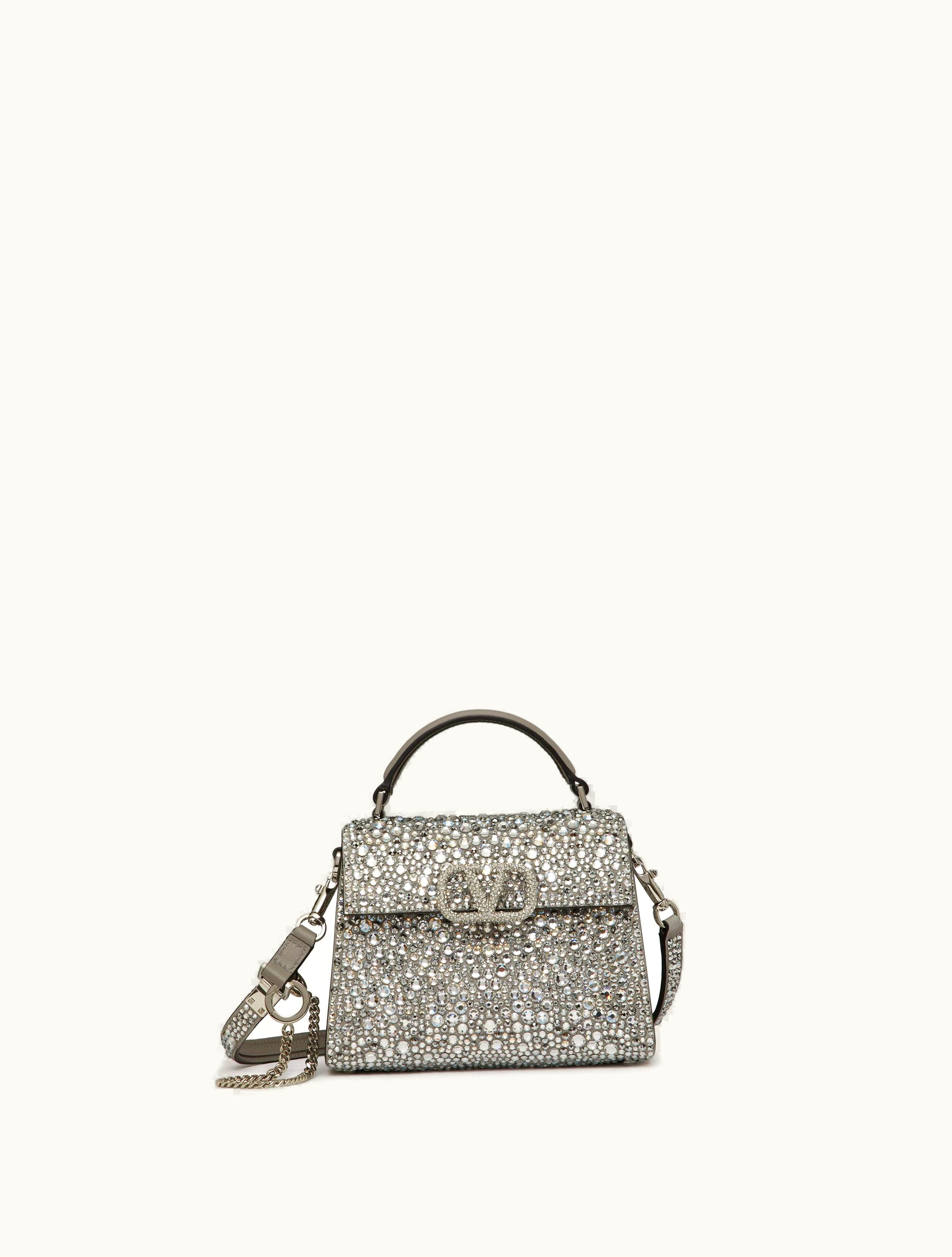 Valentino Valentino Vsling Mini Handbag With Sparkling Embroidery For Woman In Pearl Grey
