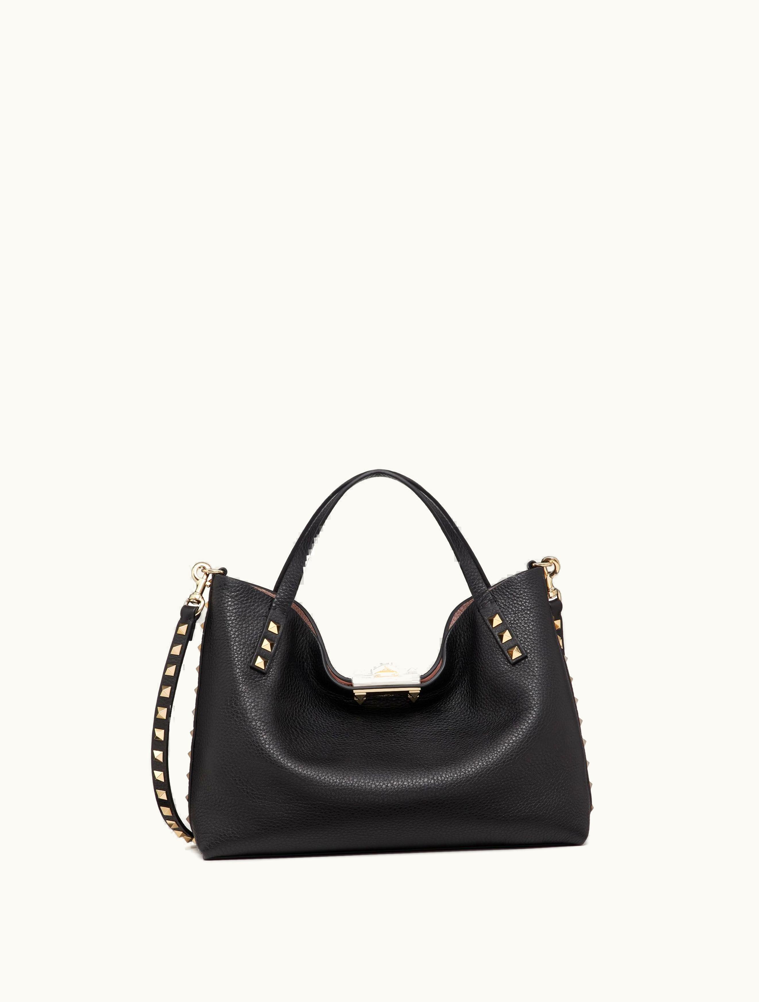 Valentino Valentino Small Rockstud Grainy Calfskin Bag With Contrasting Lining For Woman In Dove Grey