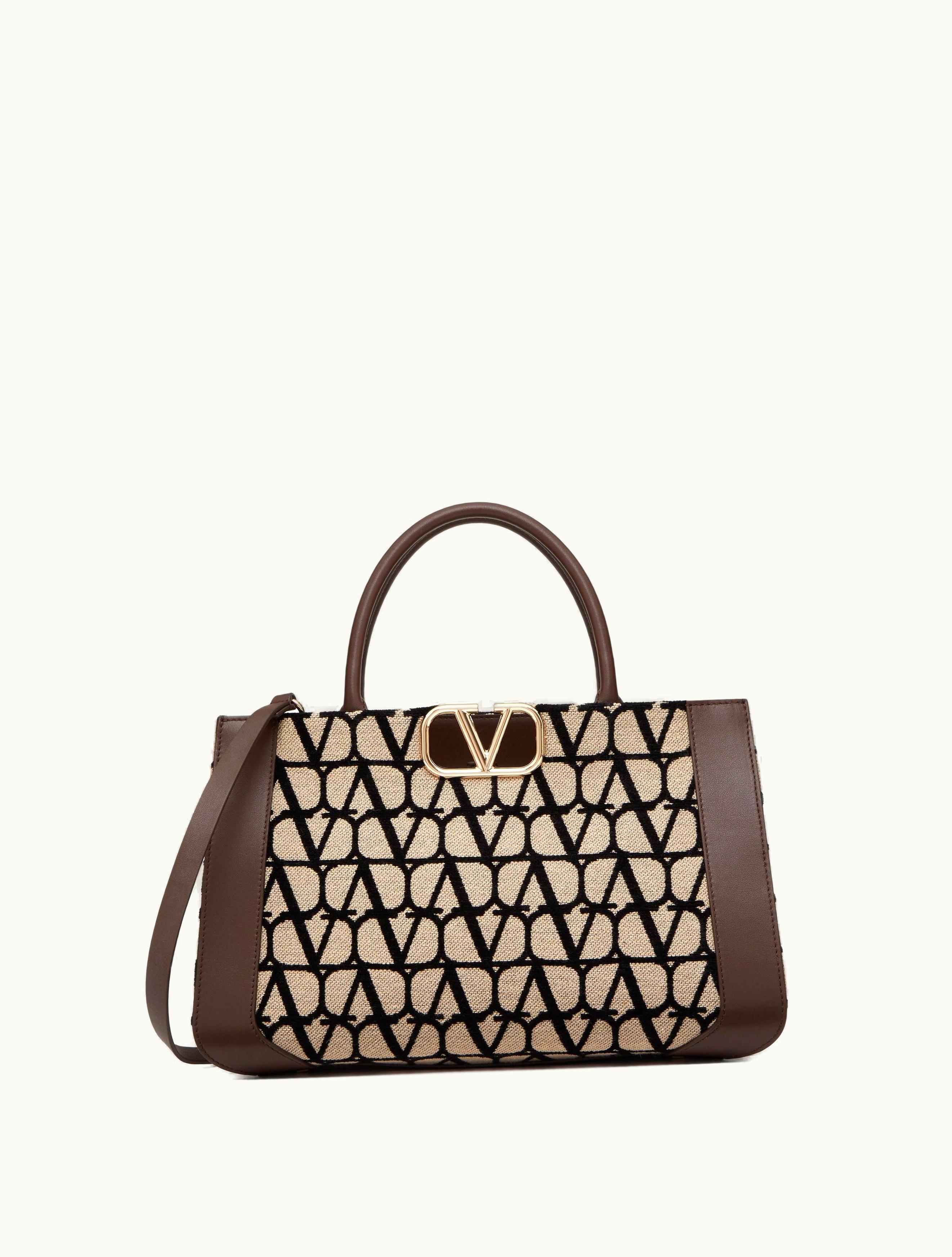 Valentino Valentino Medium Vlogo Signature Toile Iconographe Handbag For Woman In Beige / Black