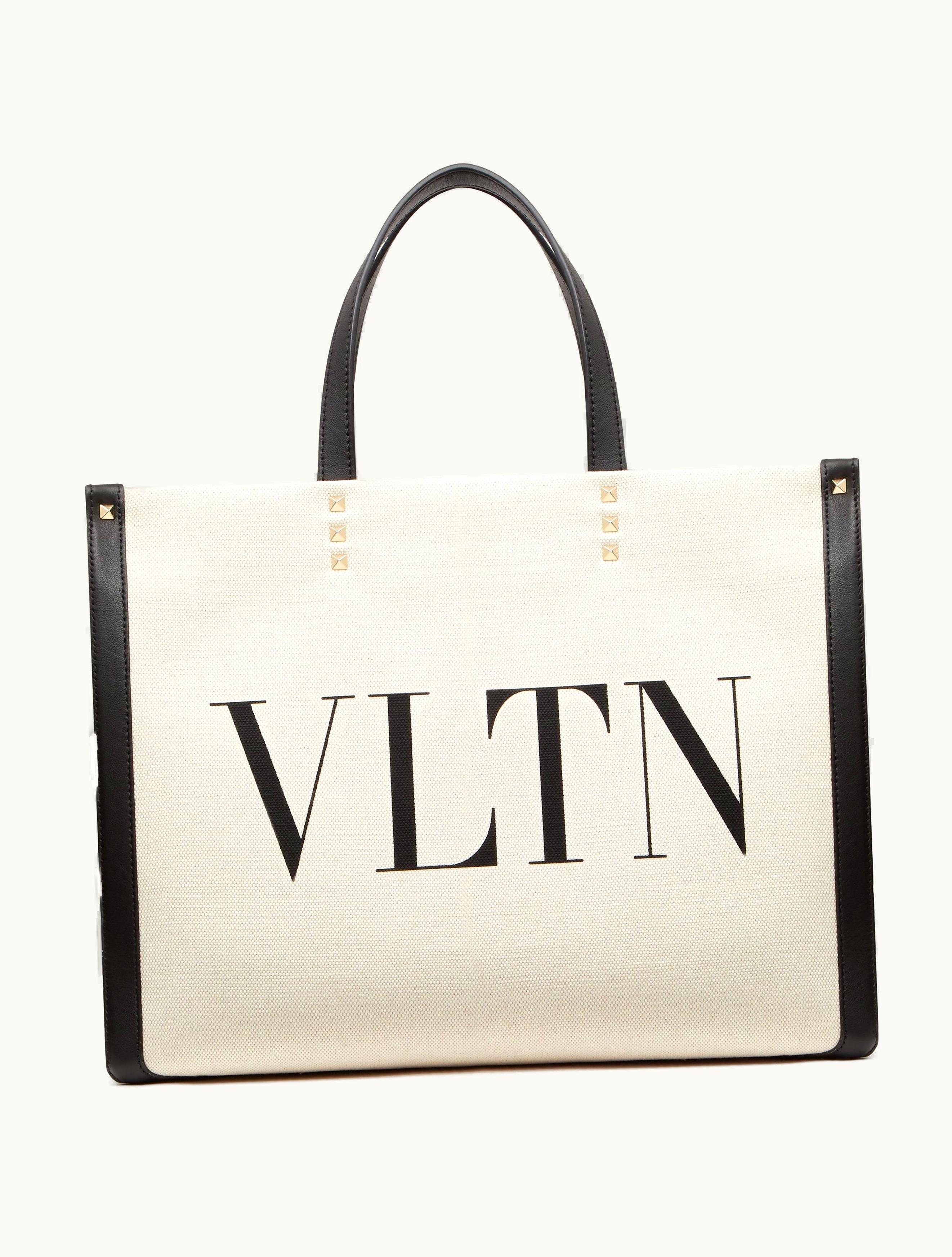 Valentino Valentino Small Vltn Print Canvas Tote Bag For Woman In Natural