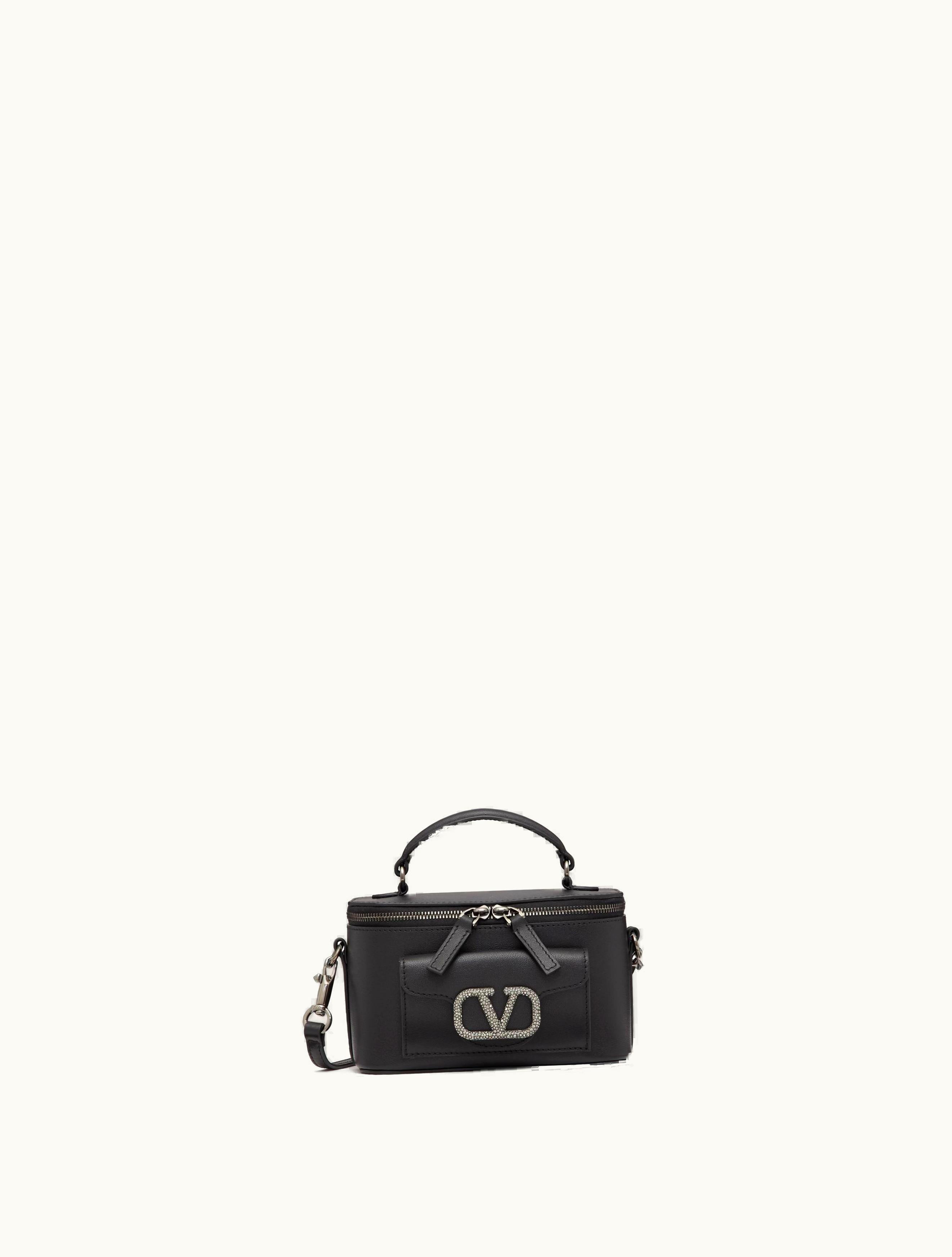Valentino Valentino Mini Locò Calfskin Handbag With Jewel Logo For Woman In Black