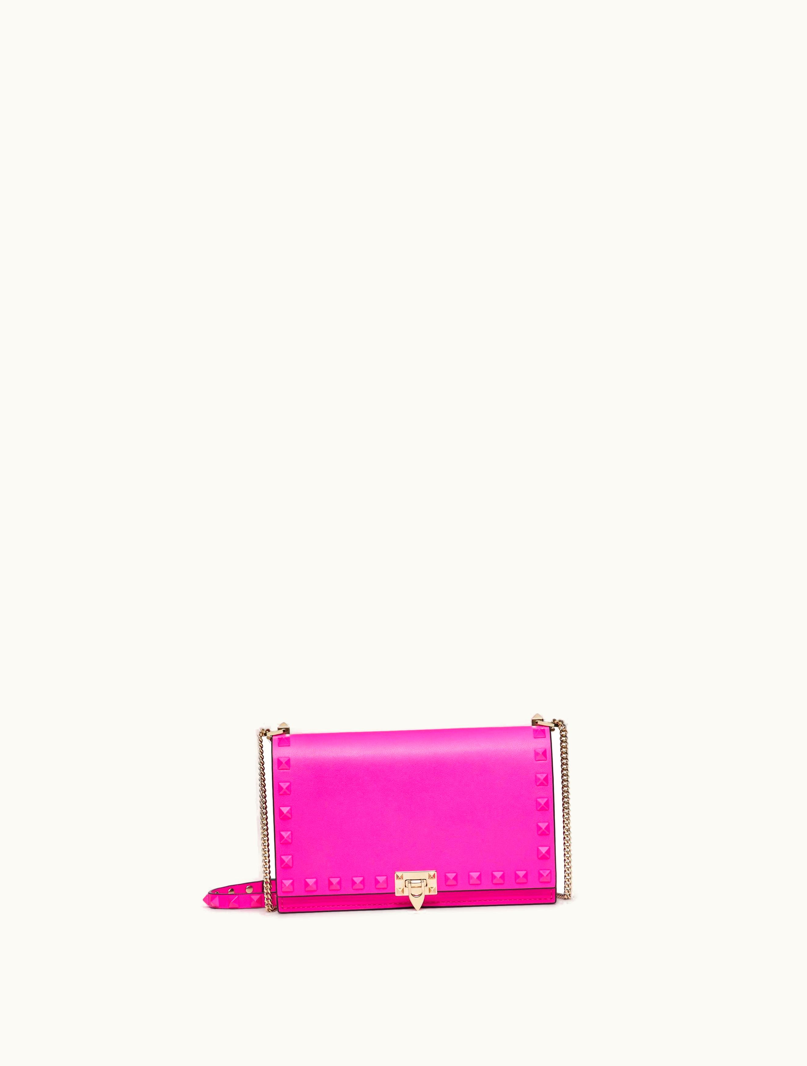 Valentino Valentino Mini Rockstud Calfskin Bag With Chain For Woman In Pink Pp