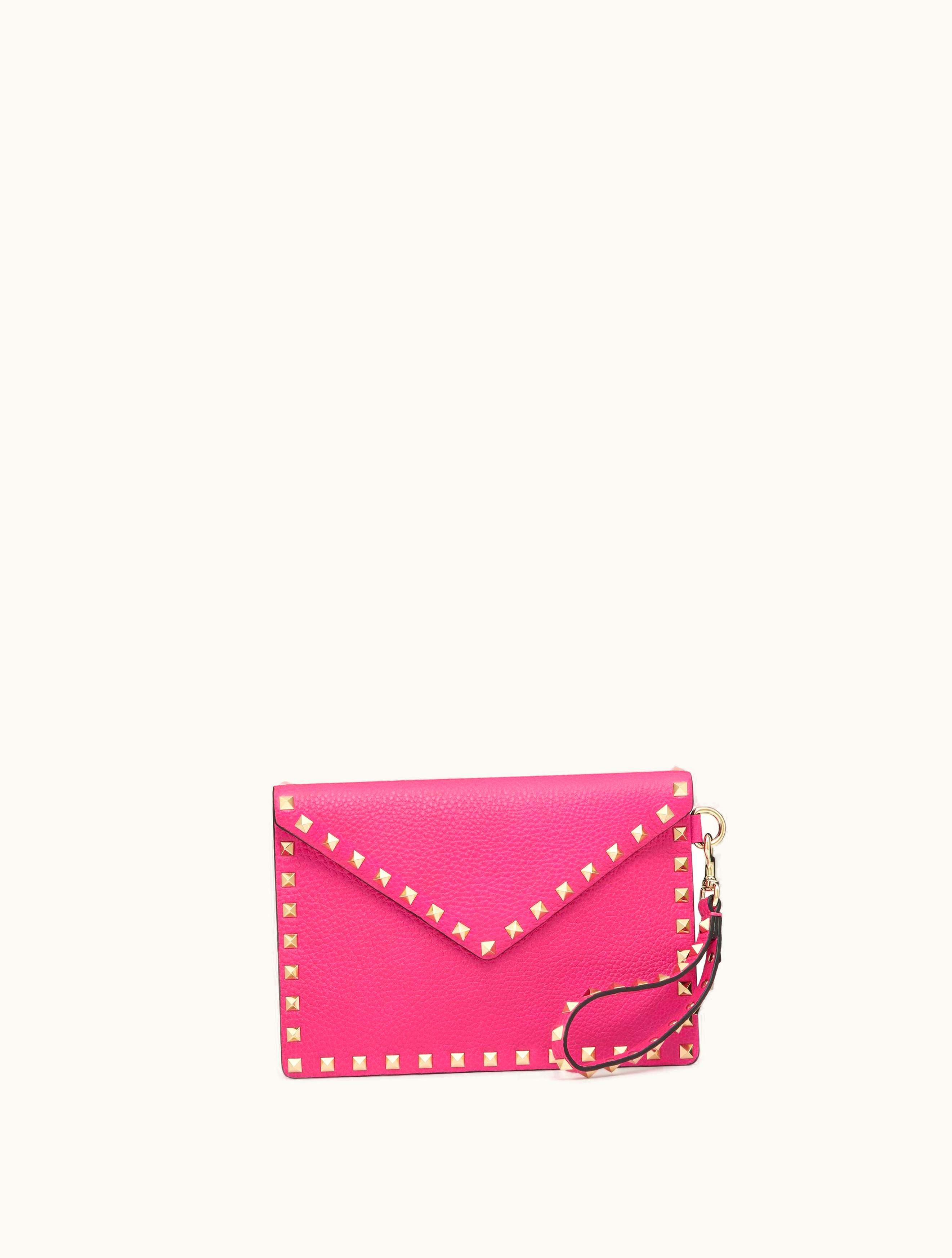 Valentino Valentino Rockstud Grainy Calfskin Pouch For Woman In Pink Pp