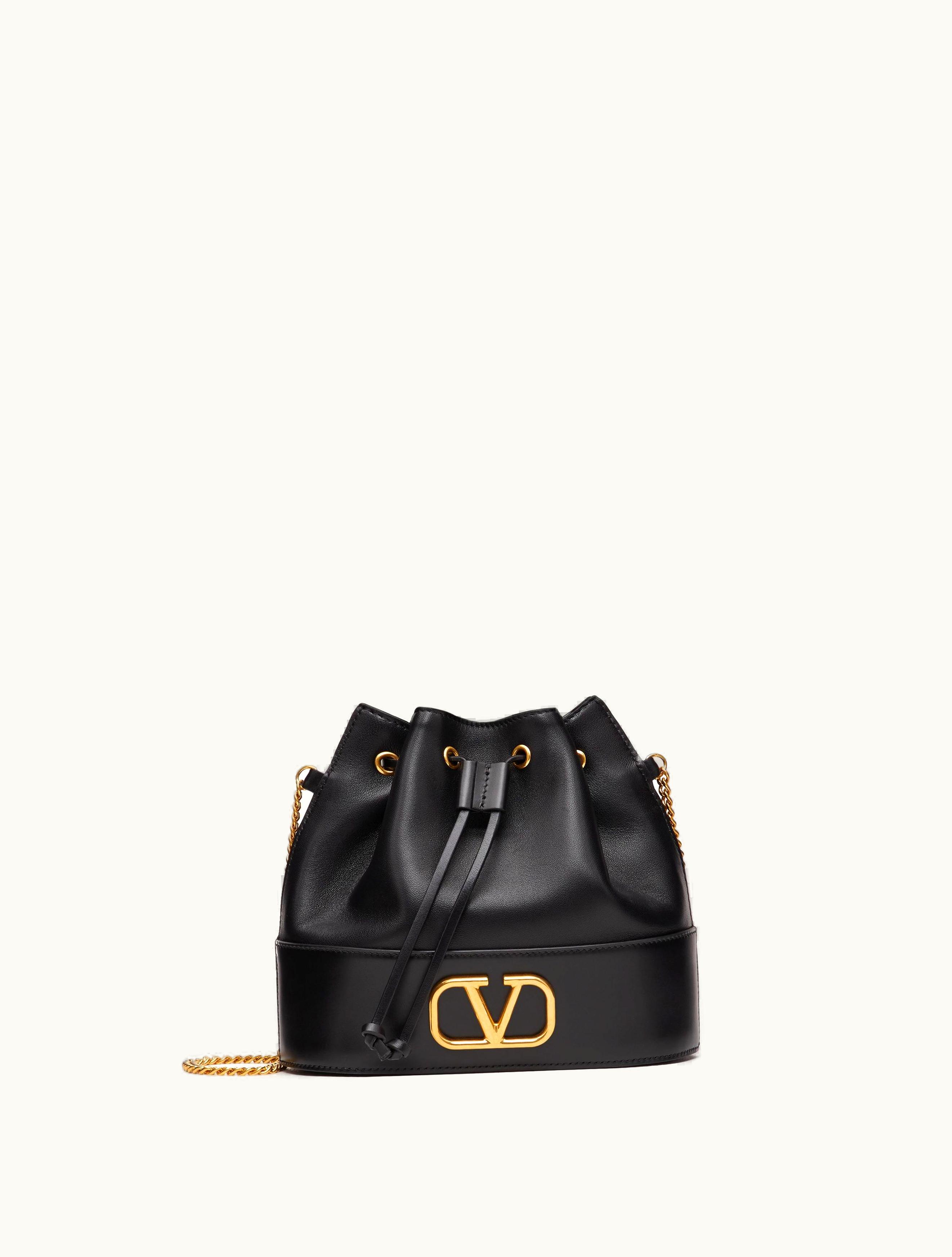 Valentino Valentino Mini Bucket Bag In Nappa With Vlogo Signature Chain For Woman In Light Ivory