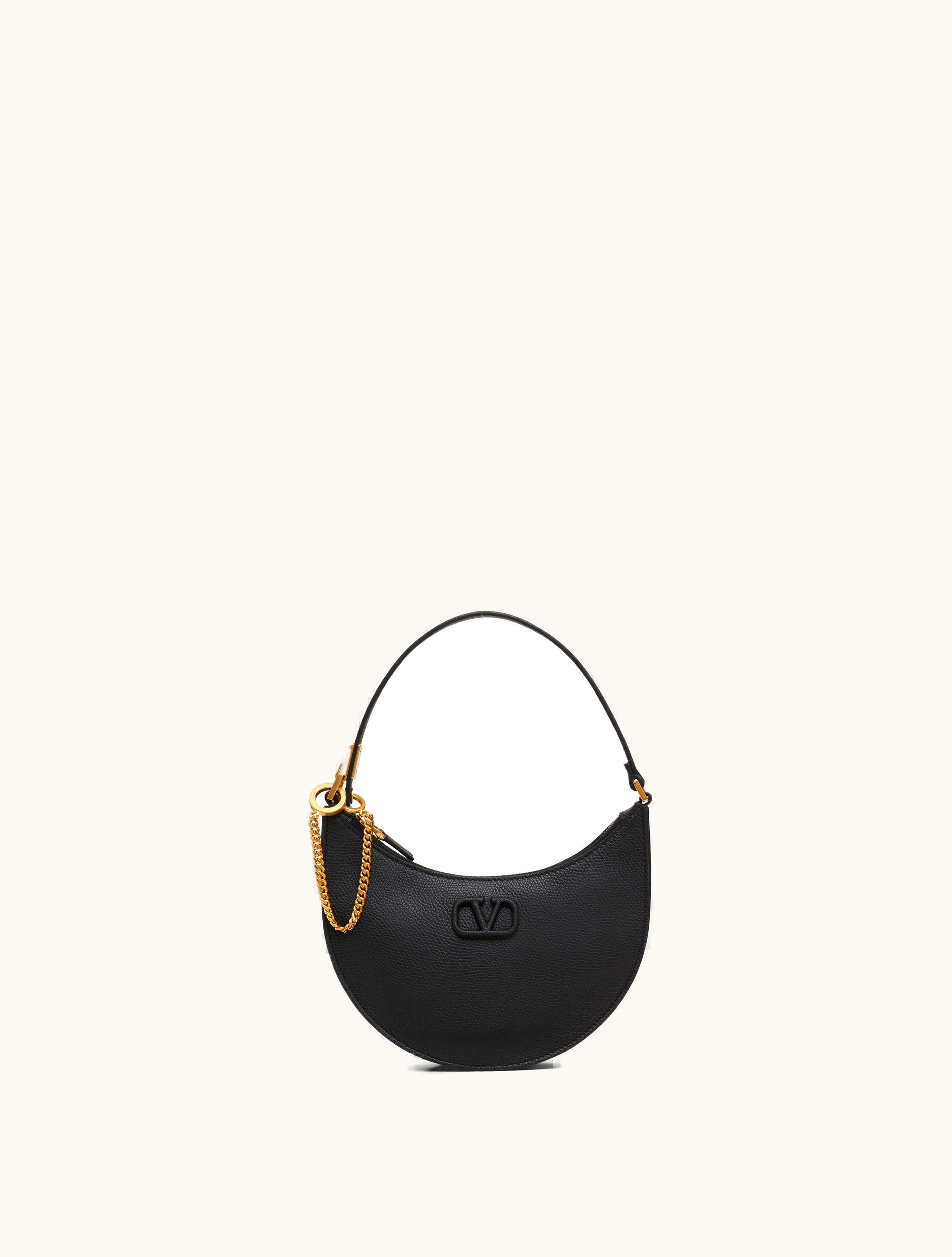 Valentino Valentino Mini Vlogo Signature Grainy Calfskin Hobo Bag For Woman In Light Ivory