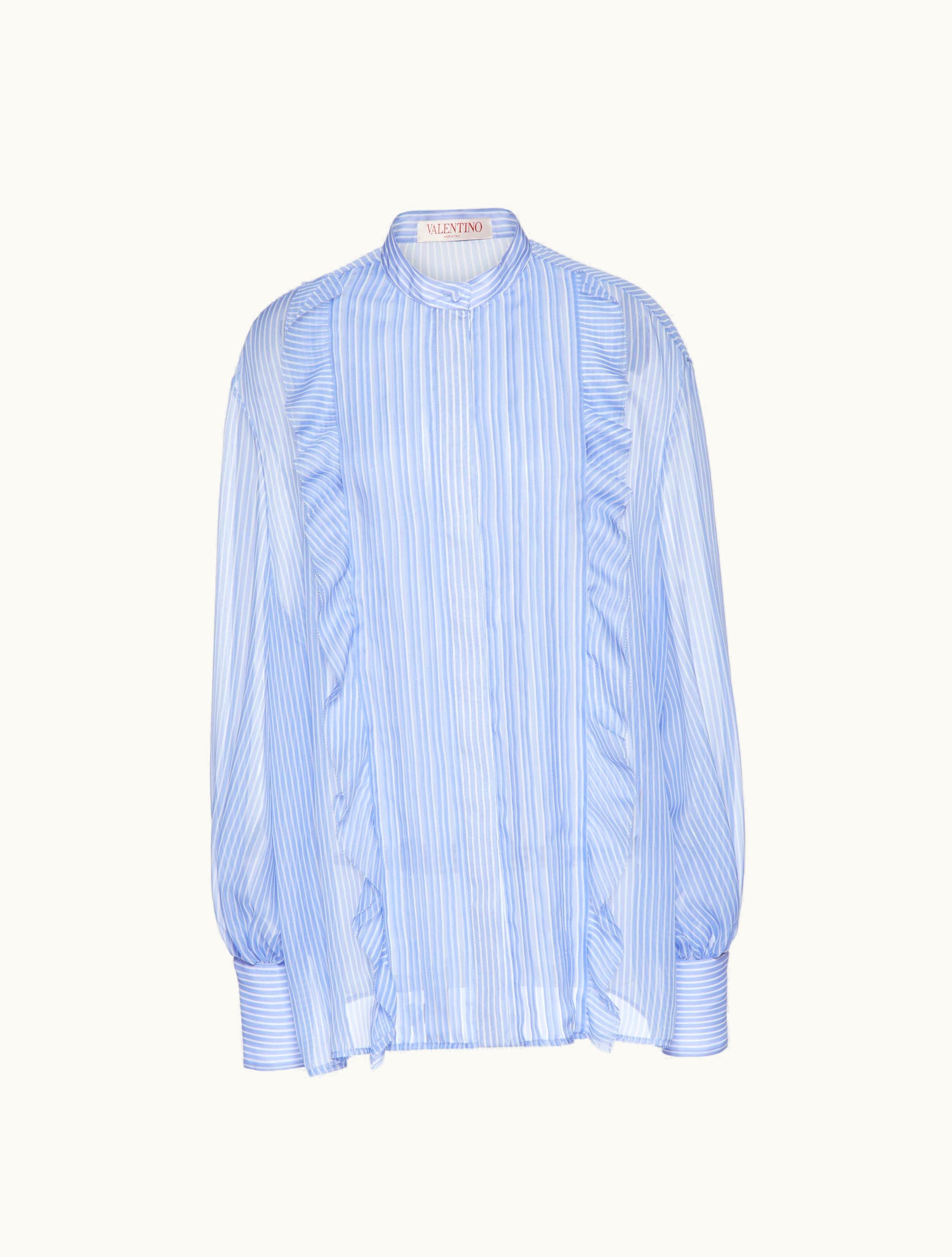 Valentino Valentino Classic Stripes Chiffon Shirt For Woman In Azure