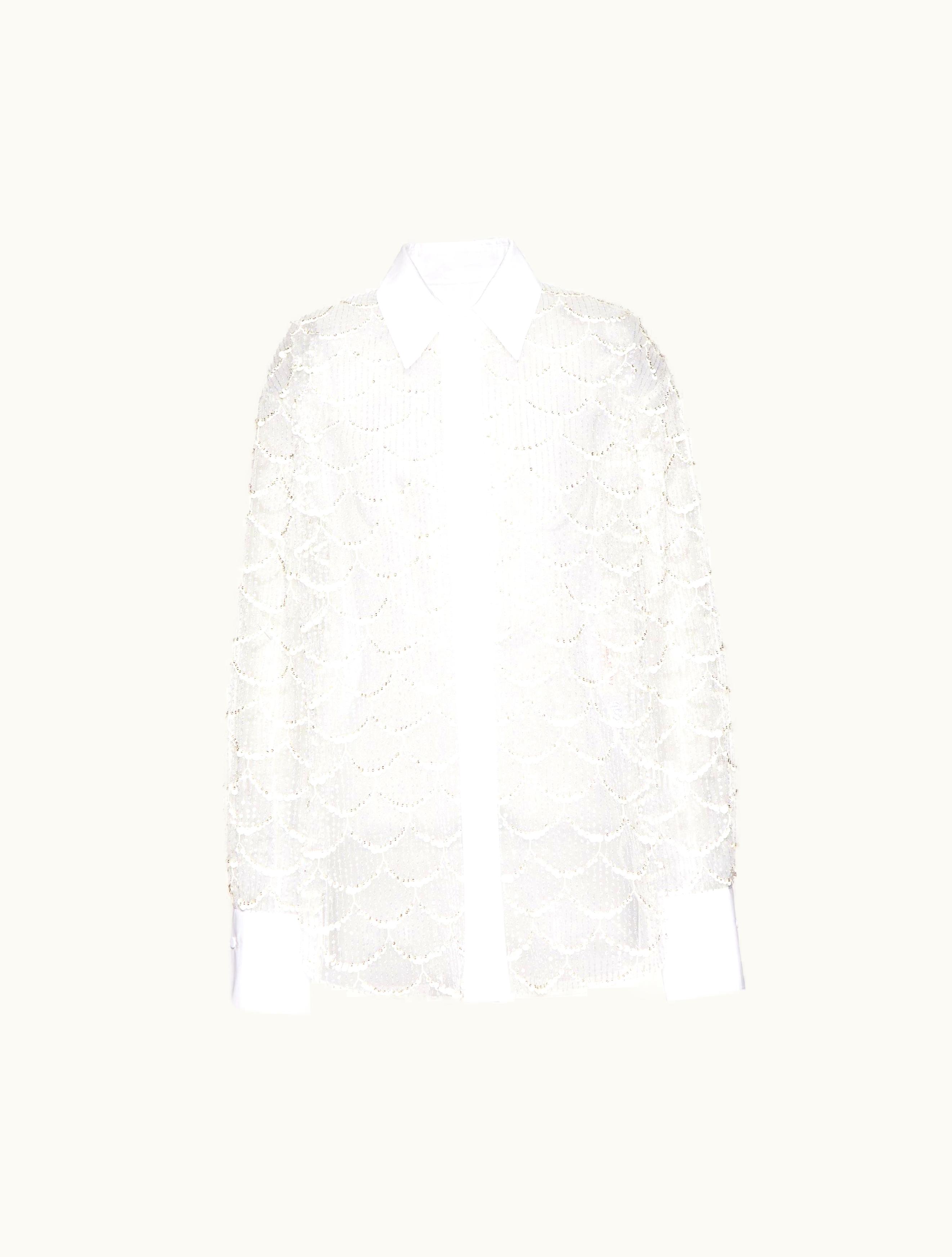 Valentino Valentino Embroidered Tulle Illusione Shirt For Woman In Ivory