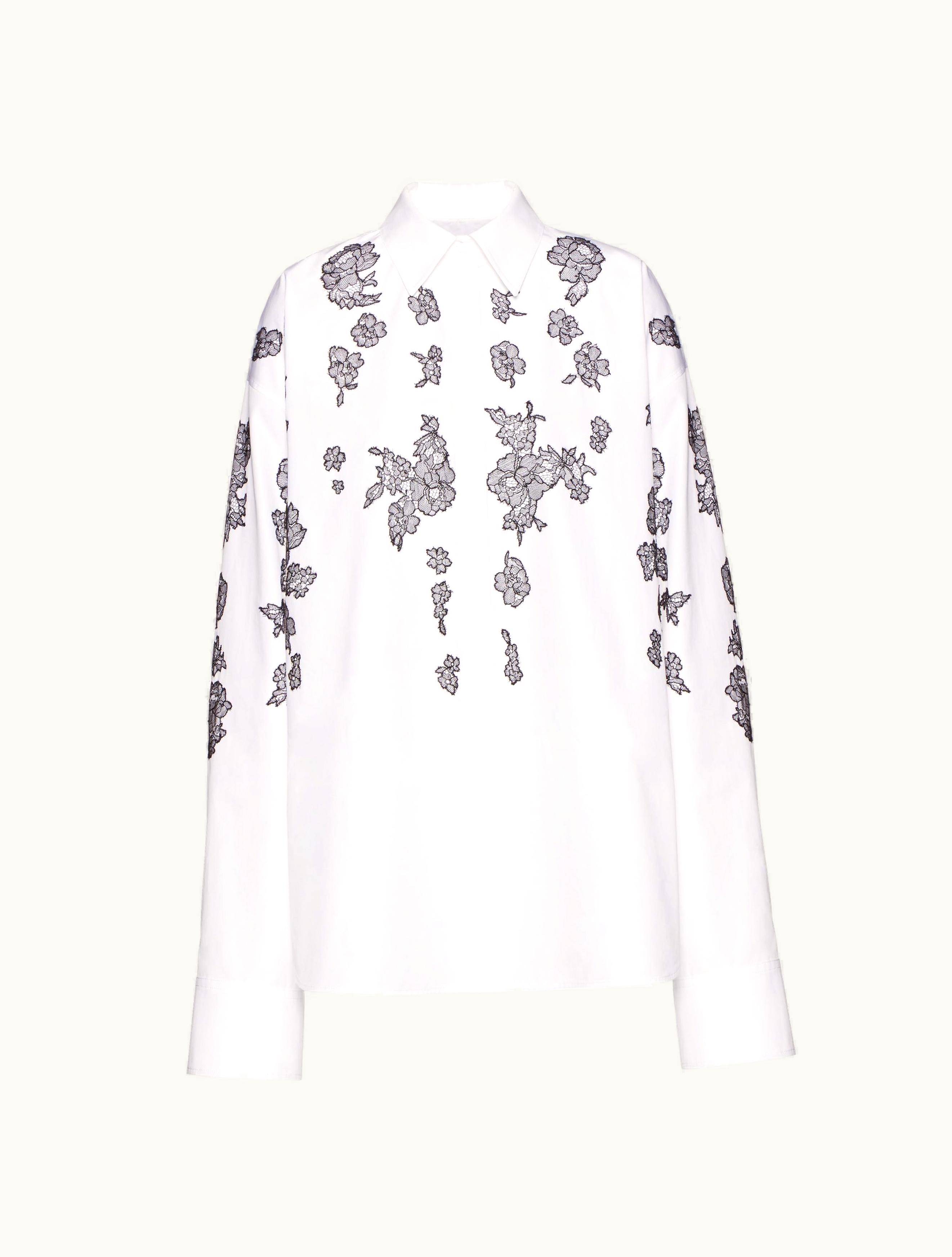 Valentino Valentino Embroidered Compact Popeline Shirt For Woman In White / Black