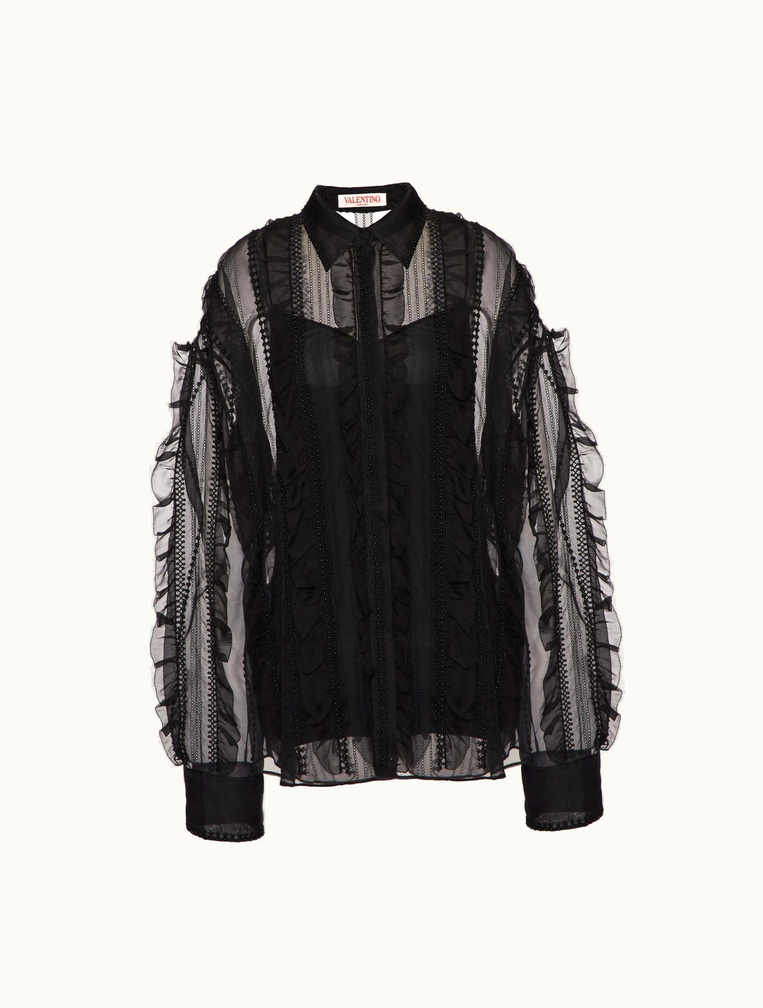 Valentino Valentino Embroidered Organza Shirt For Woman In Black