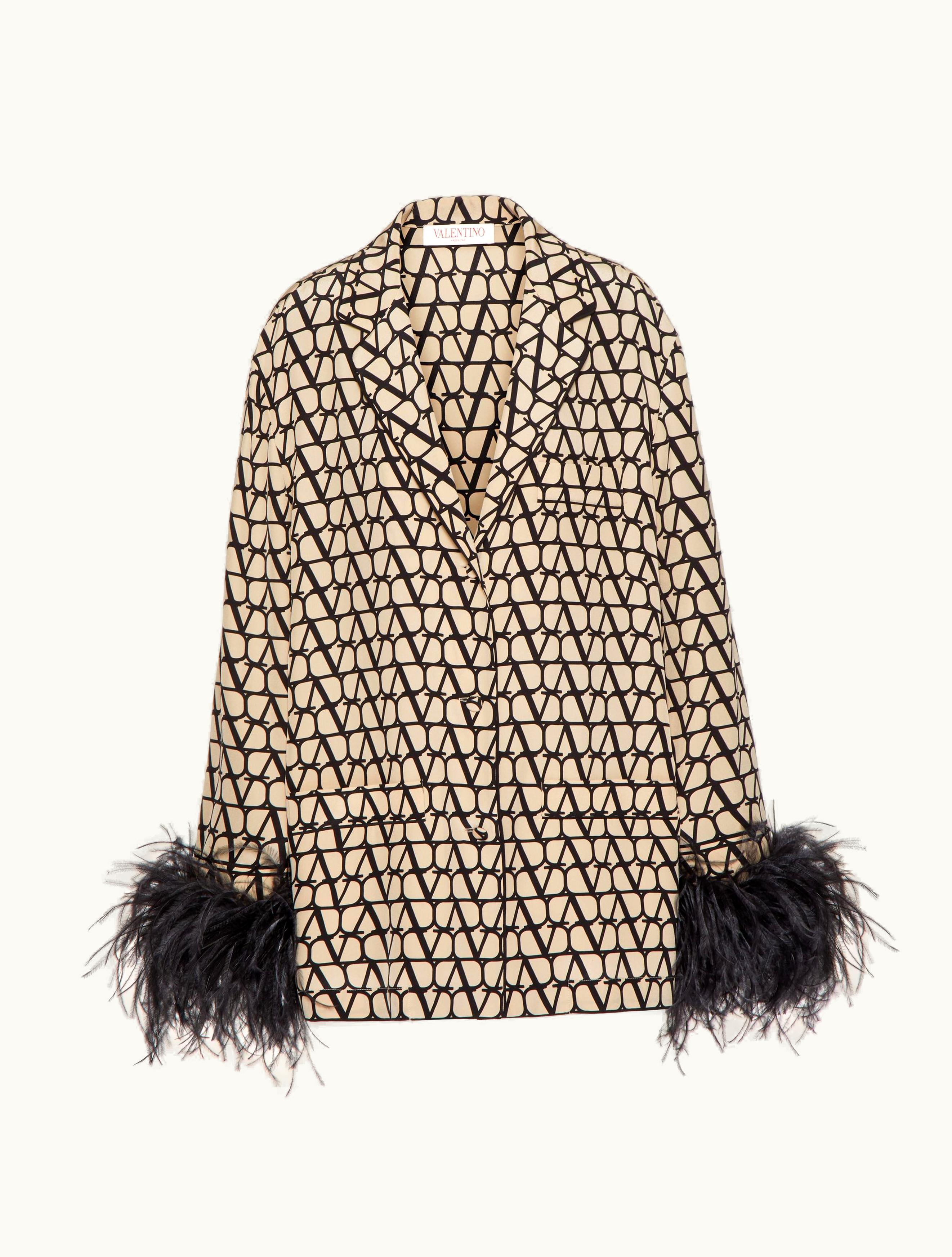 Valentino Valentino Toile Iconographe Crepe De Chine Blouse For Woman In Beige / Black