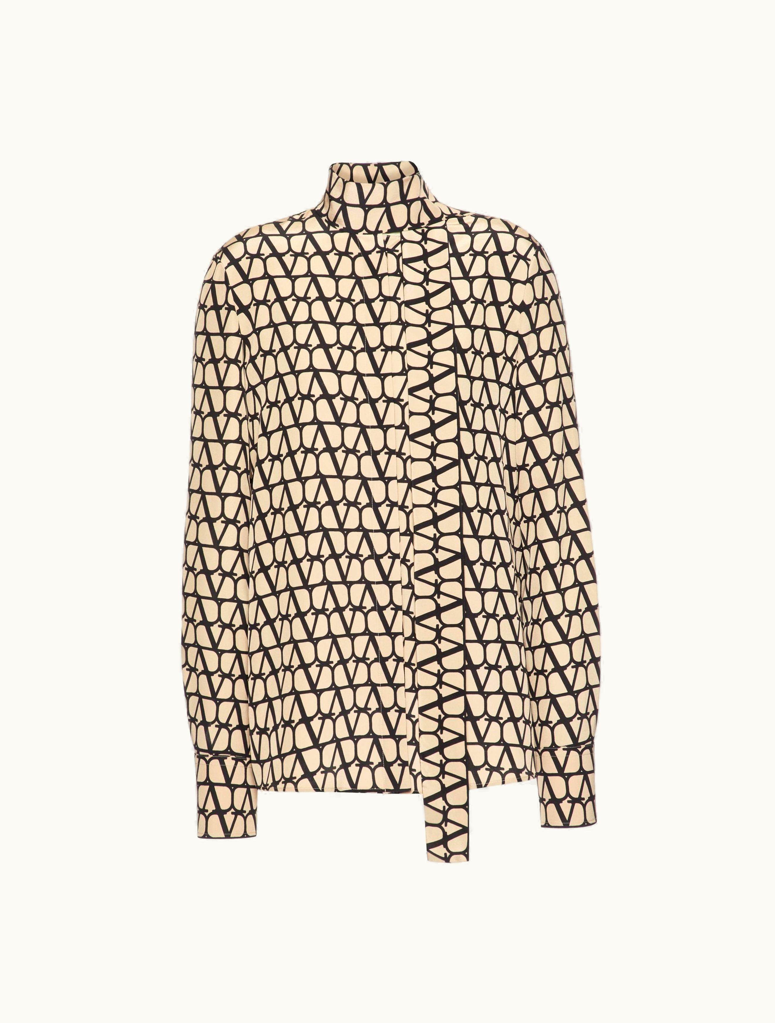 Valentino Valentino Toile Iconographe Crepe De Chine Blouse For Woman In Beige / Black BEIGE/BLACK