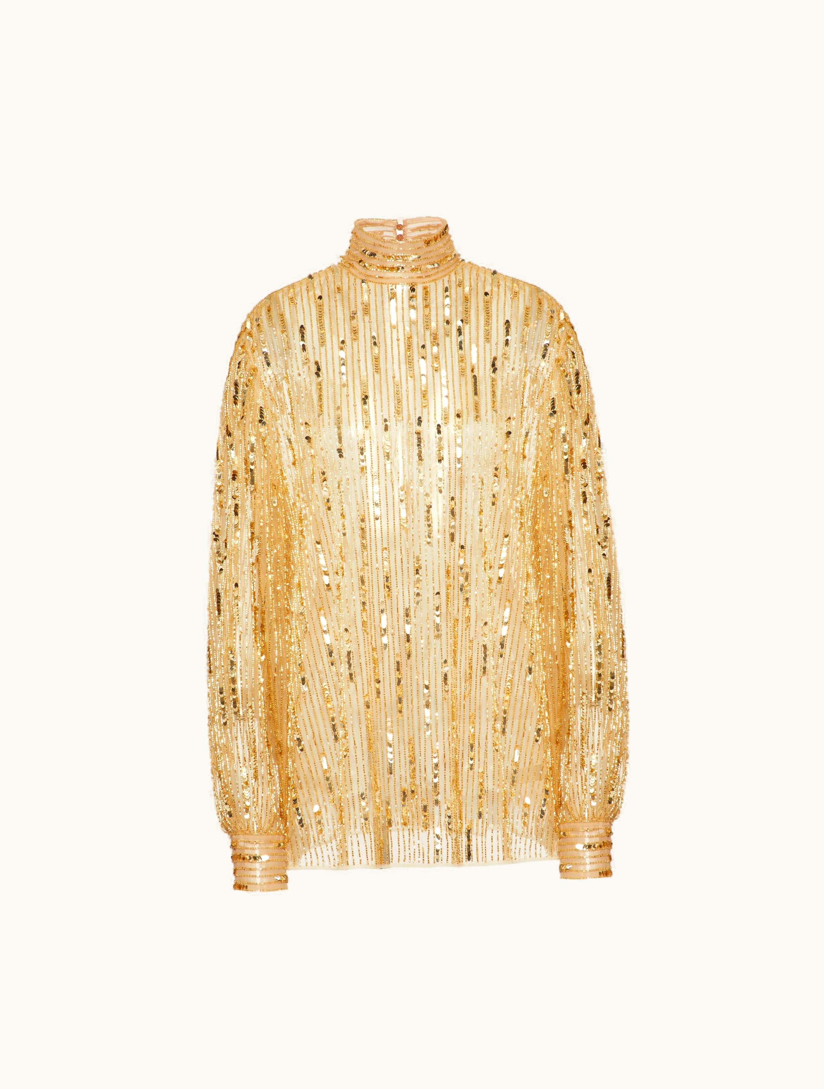 Valentino Valentino Tulle Illusione Embroidered Top For Woman In Gold