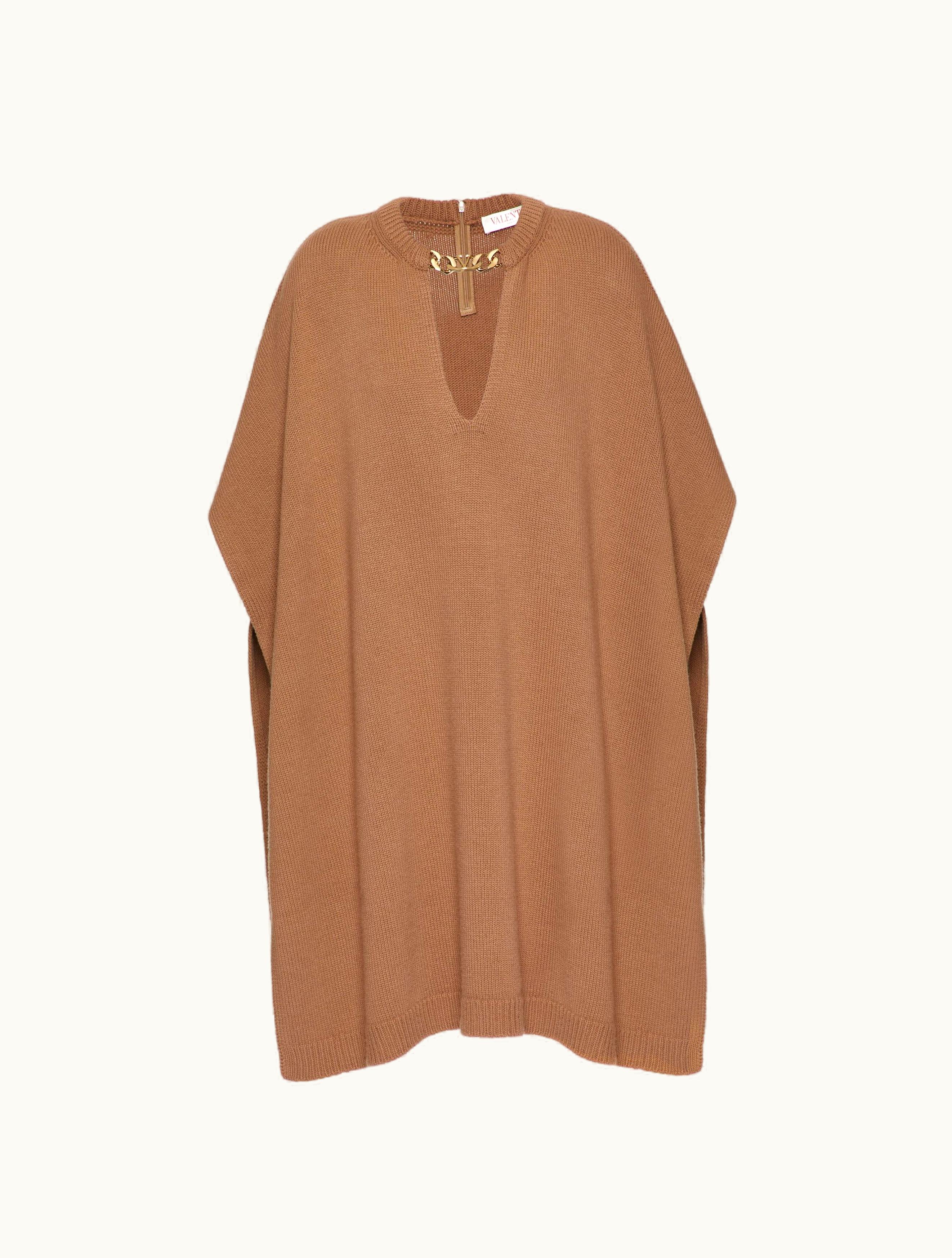 Valentino Valentino Vlogo Chain Cape In Cashmere Wool For Woman In Camel