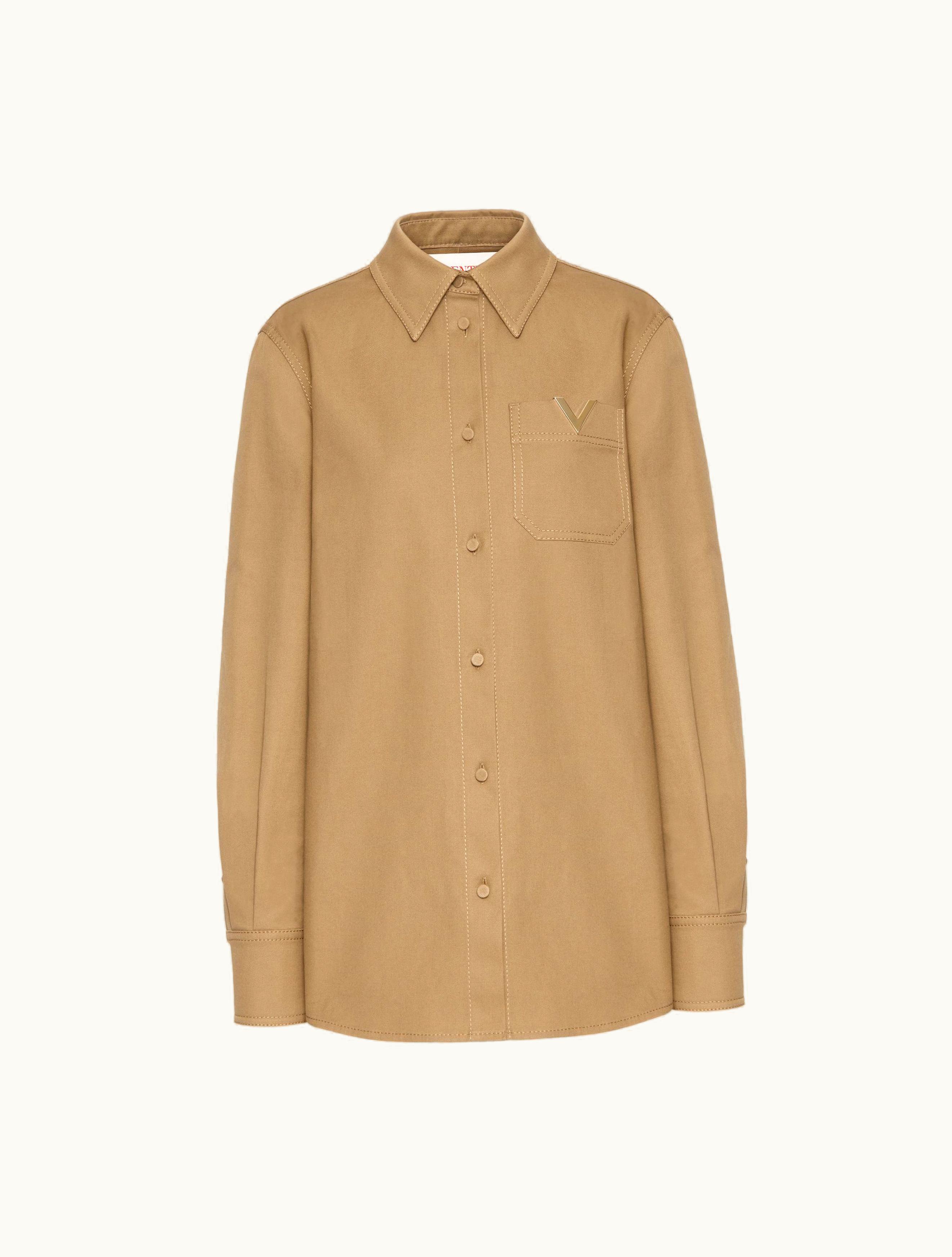 Valentino Valentino Stretch Cotton Canvas Overshirt For Woman In Beige