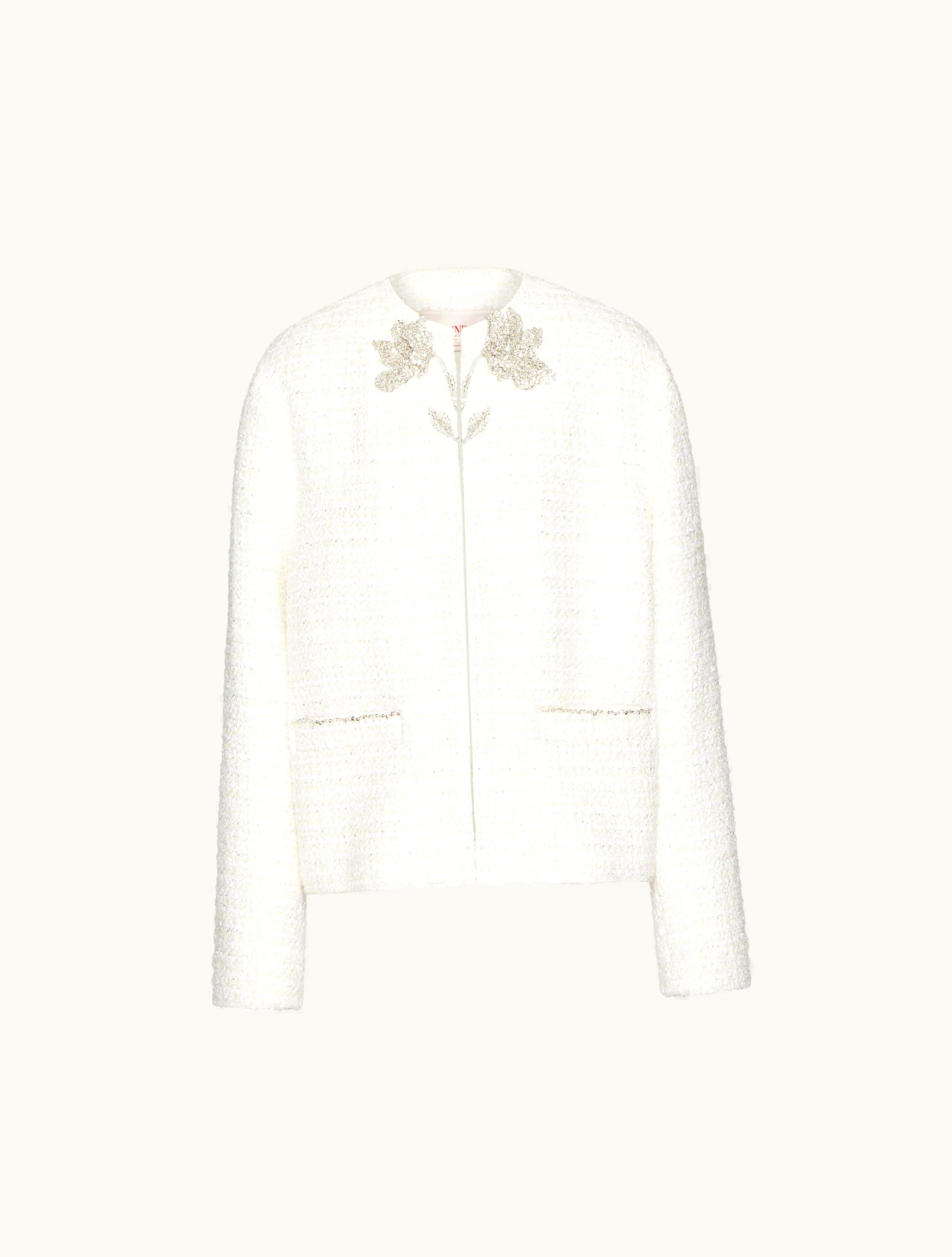 Valentino Valentino Embroidered Glaze Tweed Jacket For Woman In Ivory / Silver