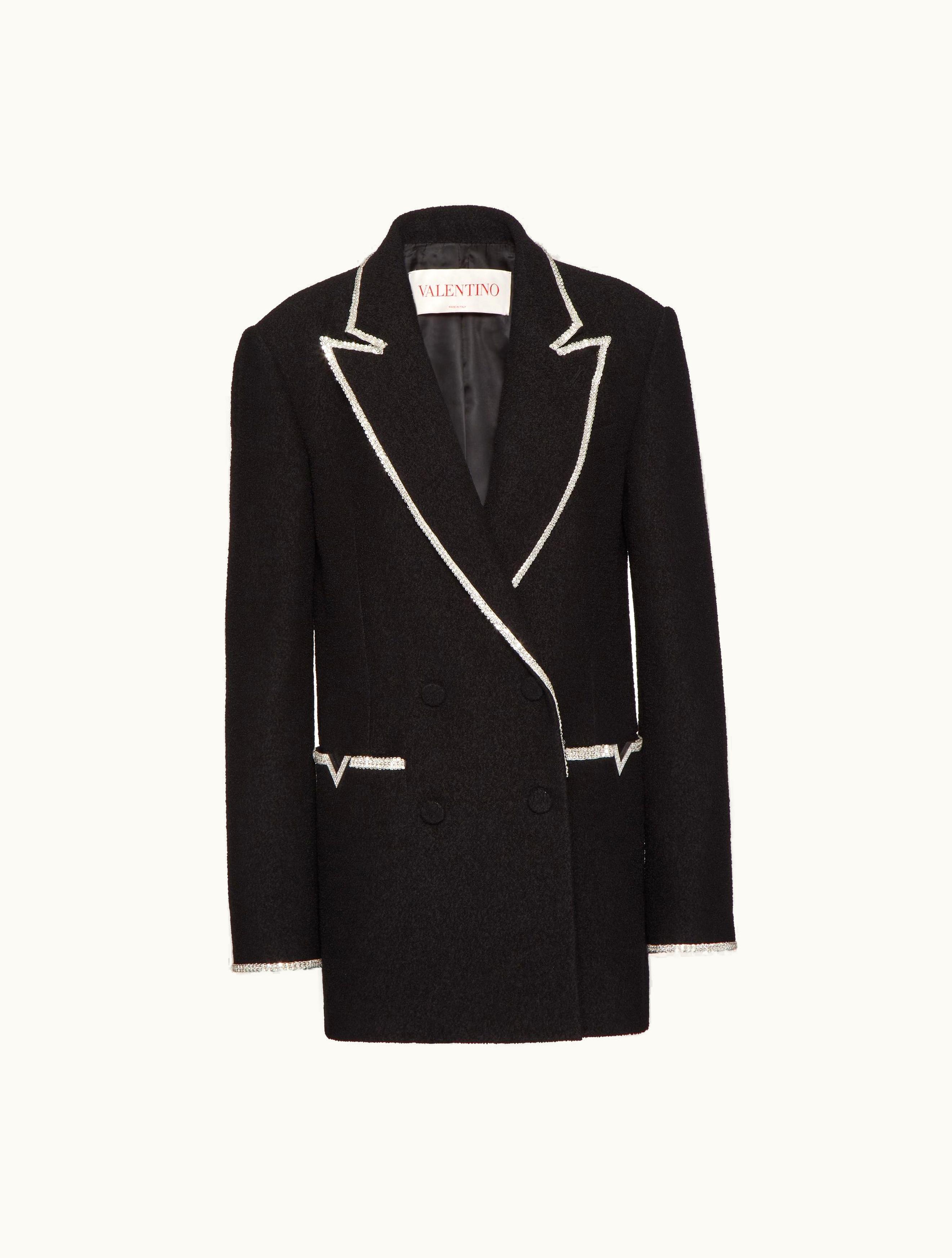 Valentino Valentino Embroidered Light Wool Tweed Blazer For Woman In Black