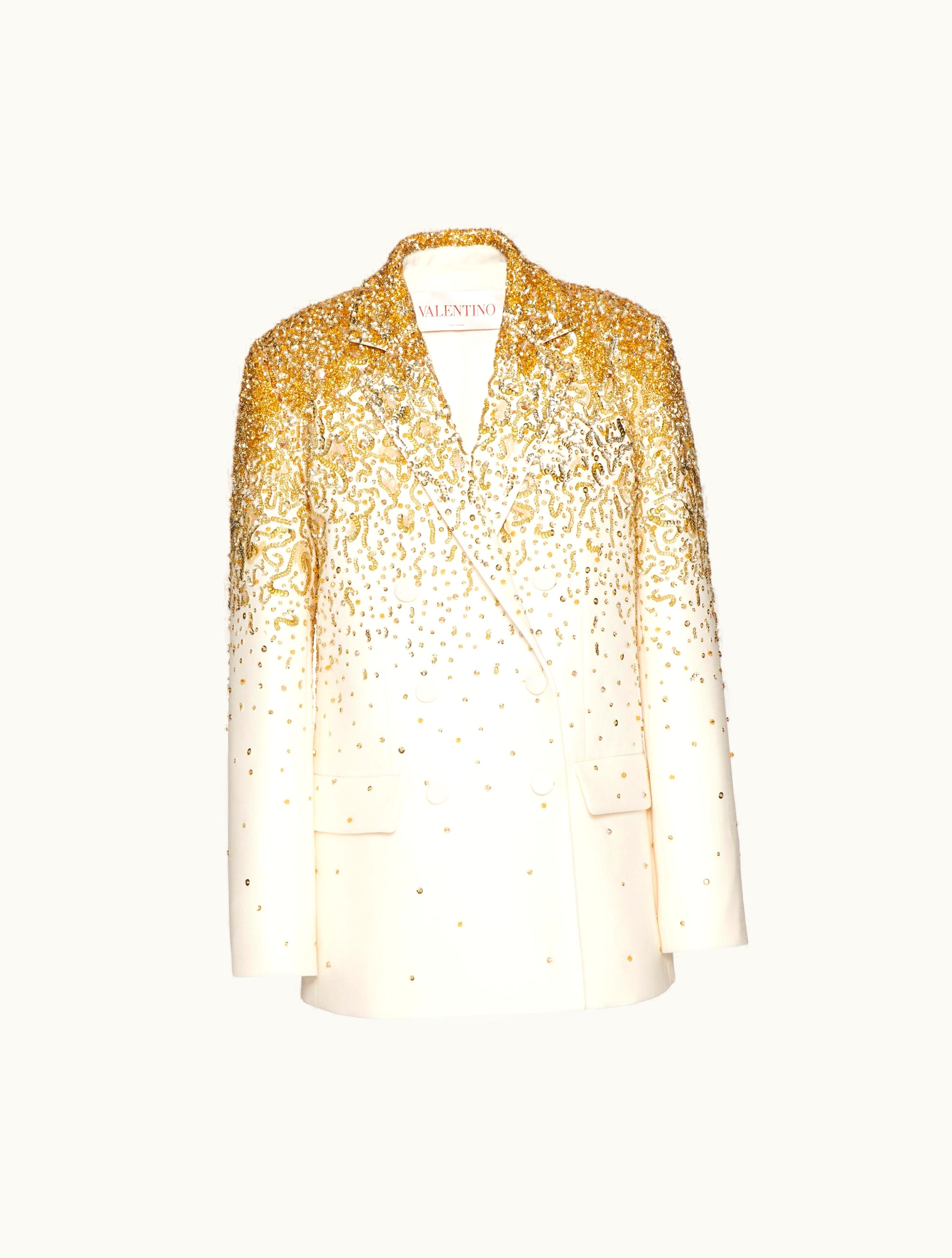 Valentino Valentino Embroidered Crepe Couture Blazer For Woman In Ivory / Gold