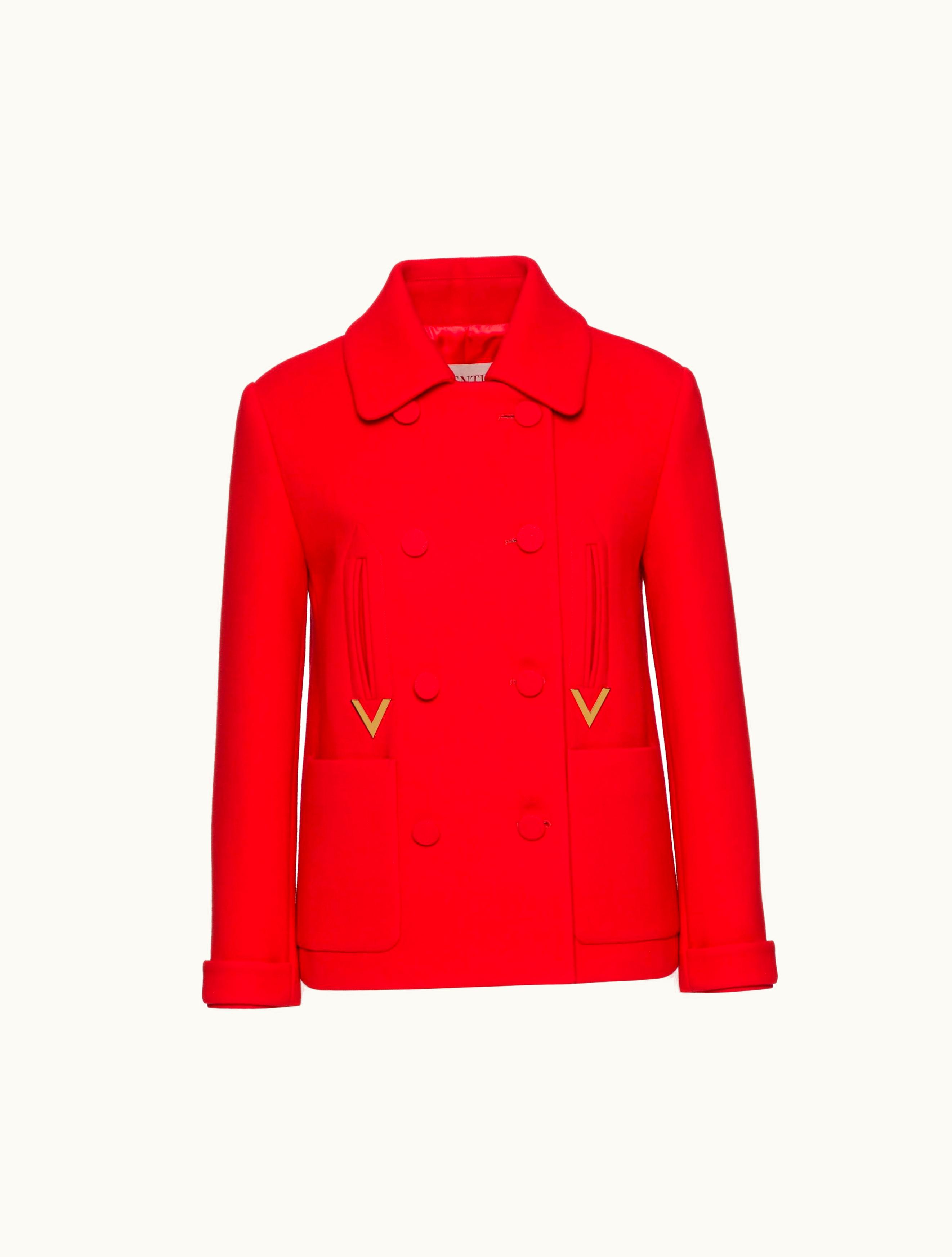 Valentino Valentino Texture Double Crepe Peacoat For Woman In Red
