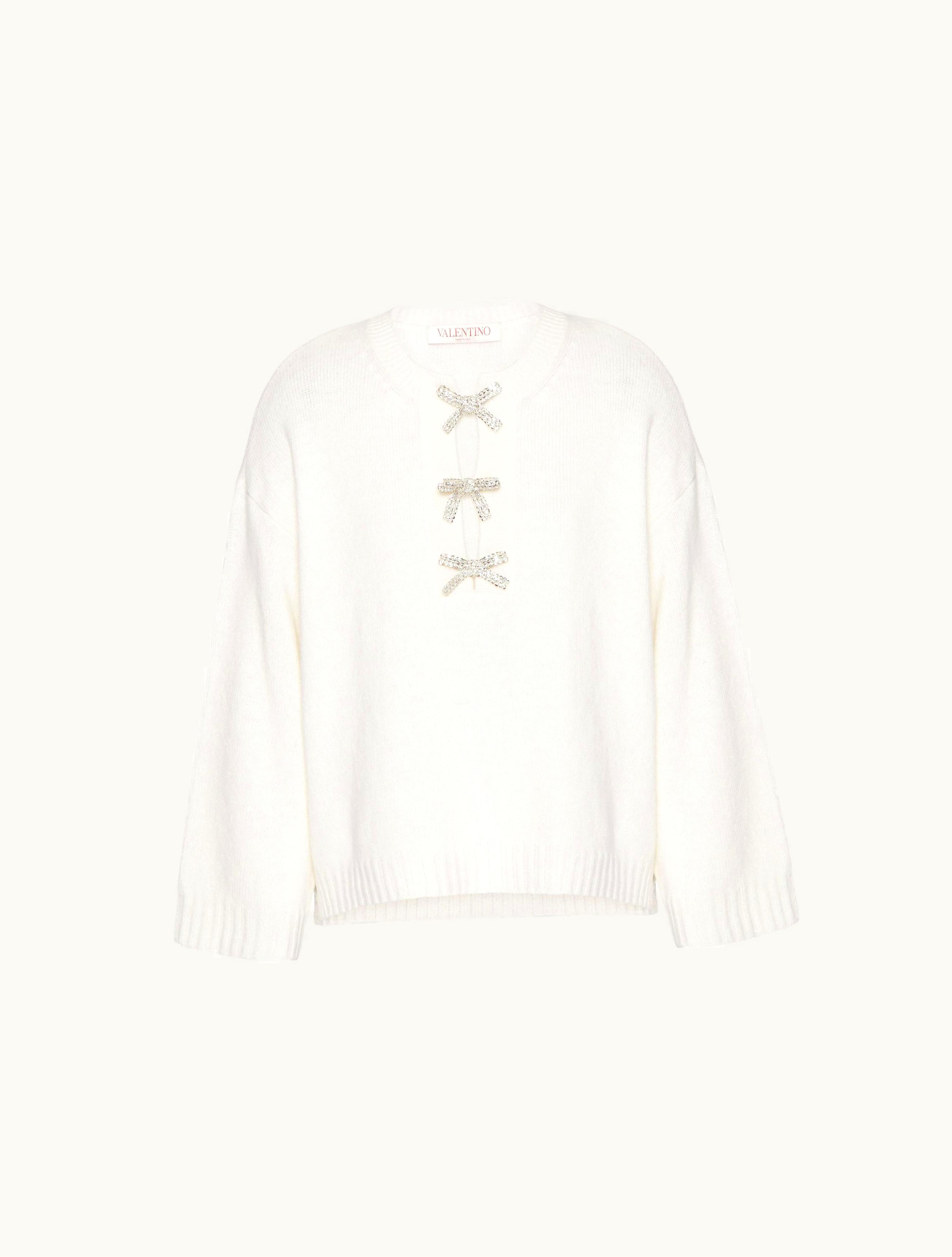Valentino Valentino Embroidered Wool Jumper For Woman In Ivory / Silver