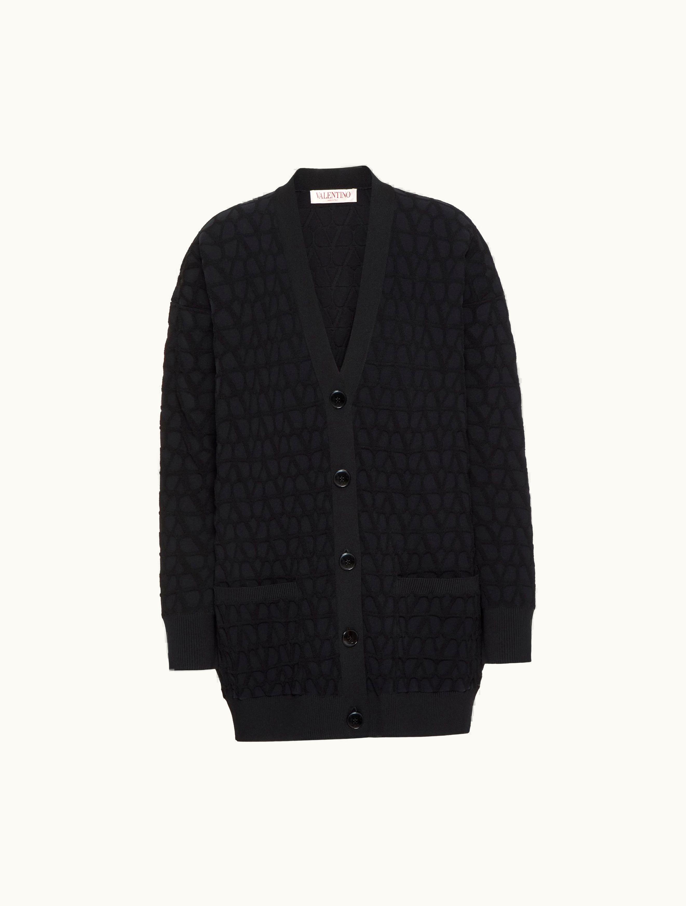Valentino Valentino Cardigan In Stretched Viscose Toile Iconographe For Woman In Black