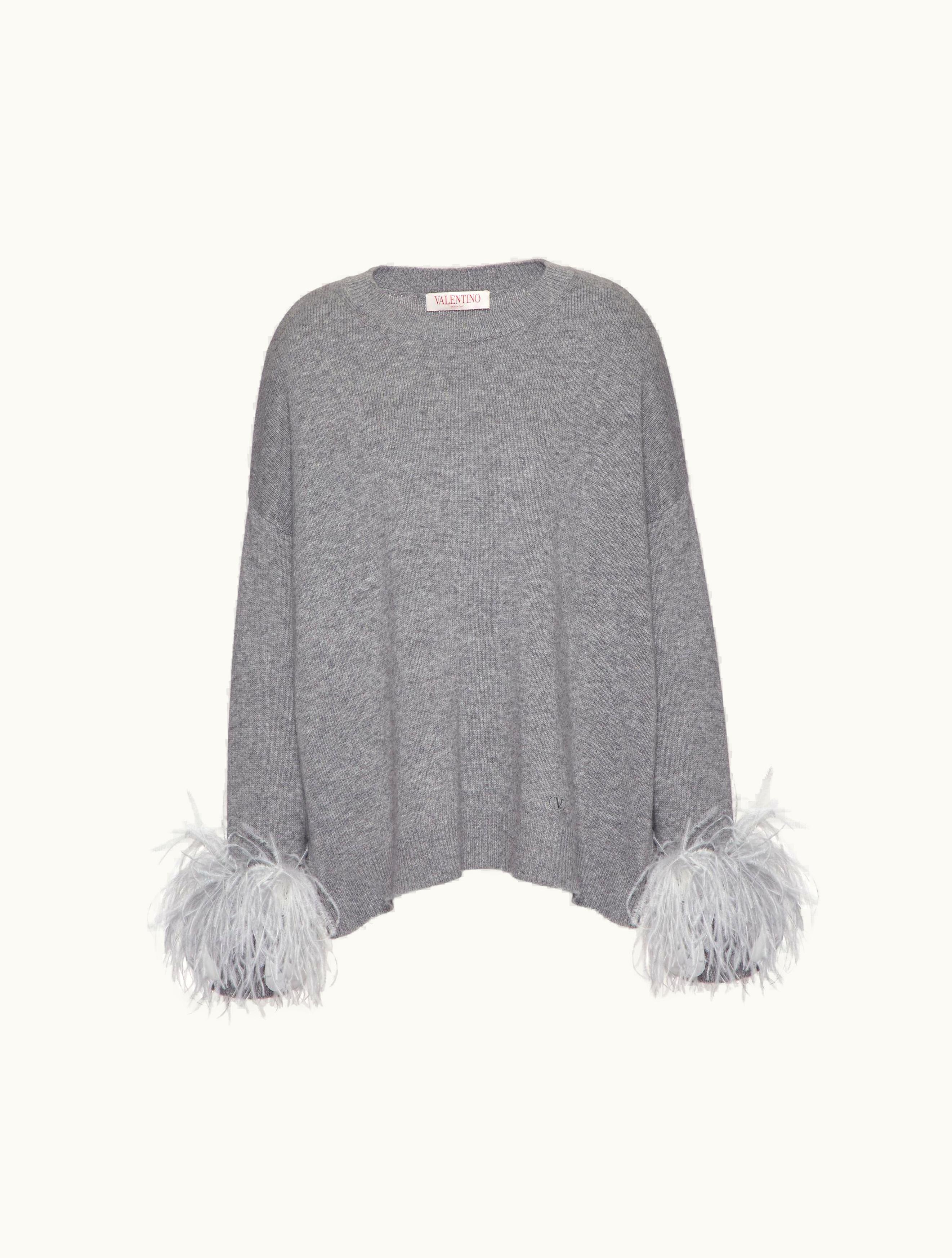 Valentino Valentino Wool Jumper With Feathers For Woman In Grey