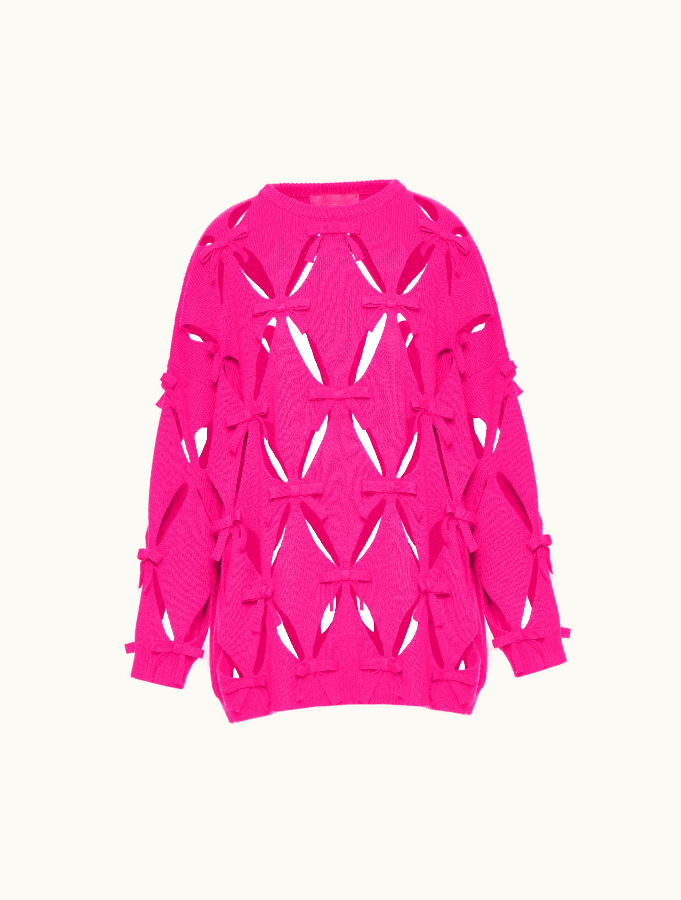 Valentino Valentino Wool Jumper With Cut-out Diamond Embroidery And Bows For Woman In Pink Pp