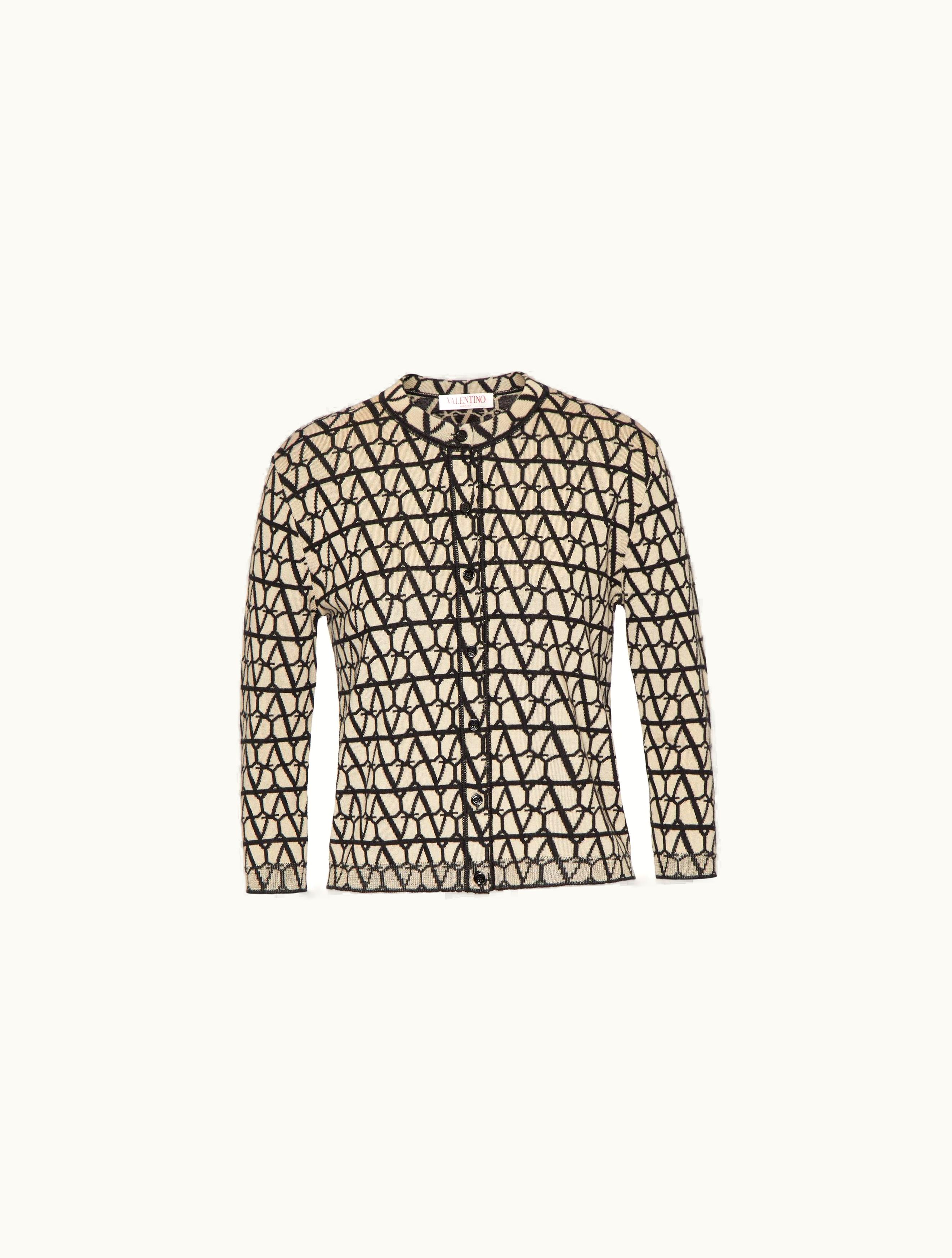 Valentino Valentino Toile Iconographe Wool Cardigan For Woman In Beige / Black