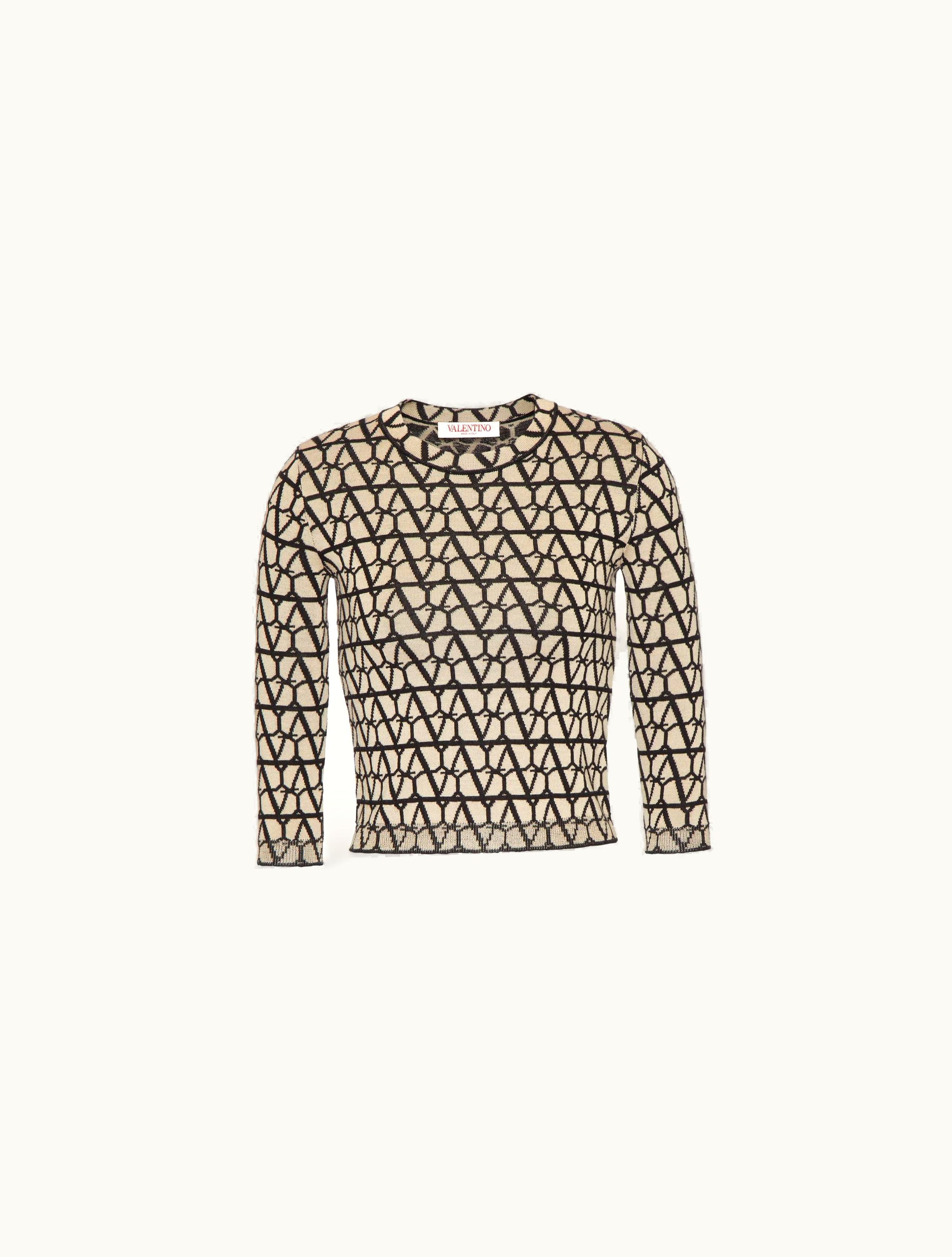 Valentino Valentino Toile Iconographe Wool Jumper For Woman In Beige / Black BEIGE/BLACK