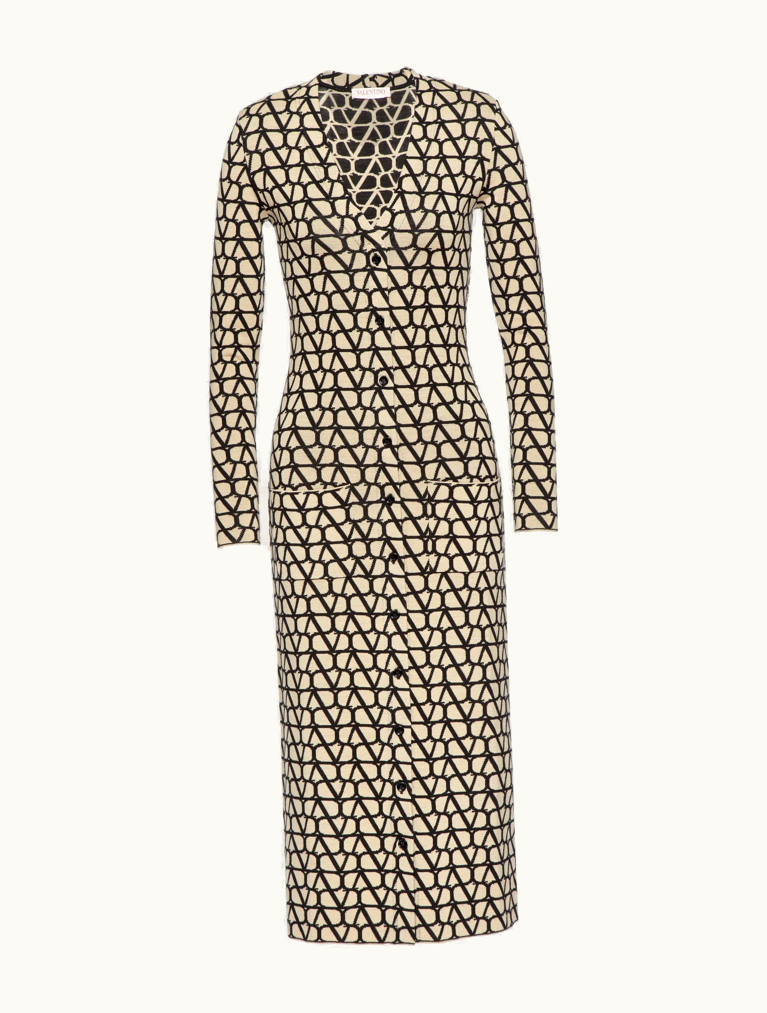 Valentino Valentino Toile Iconographe Wool Cardigan For Woman In Beige / Black BEIGE/BLACK