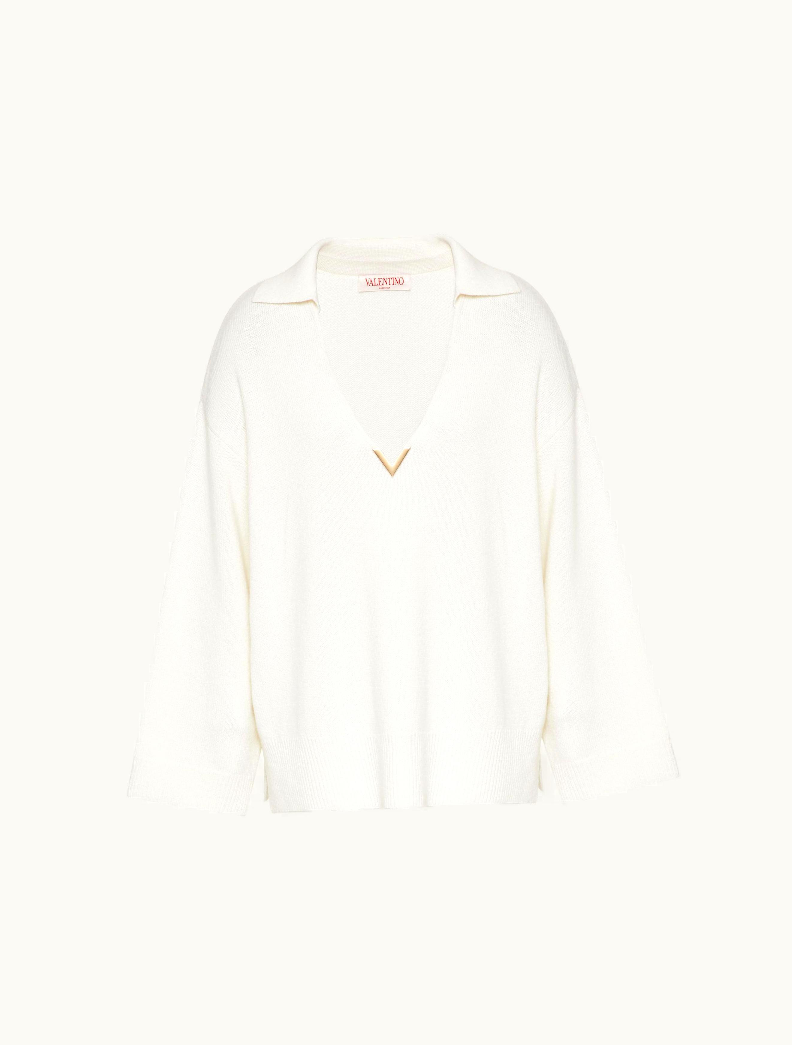 Valentino Valentino V Gold Cashmere Jumper For Woman In Ivory