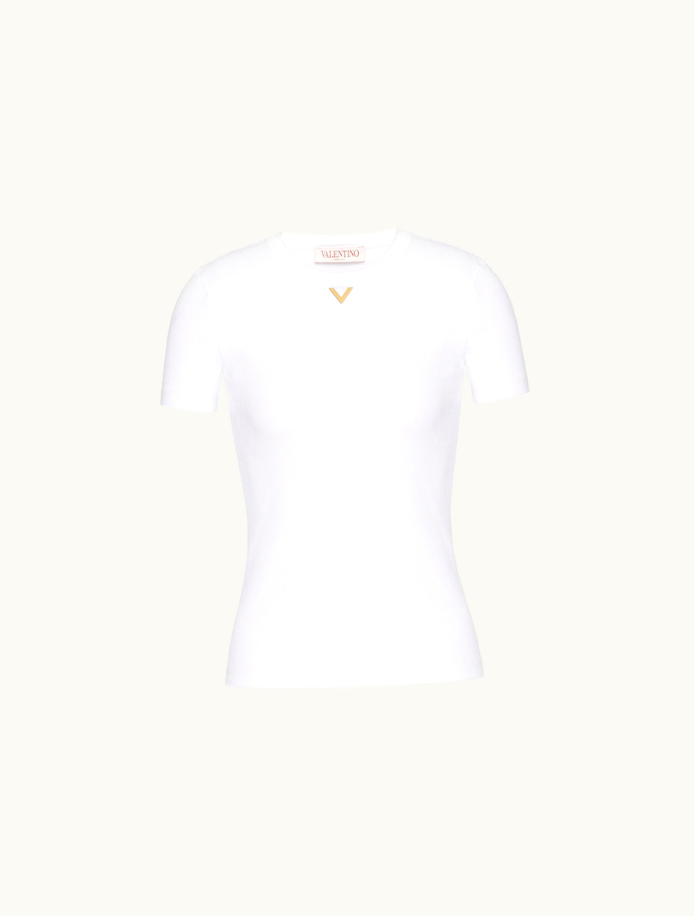 Valentino Valentino Ribbed Cotton T-shirt For Woman In White