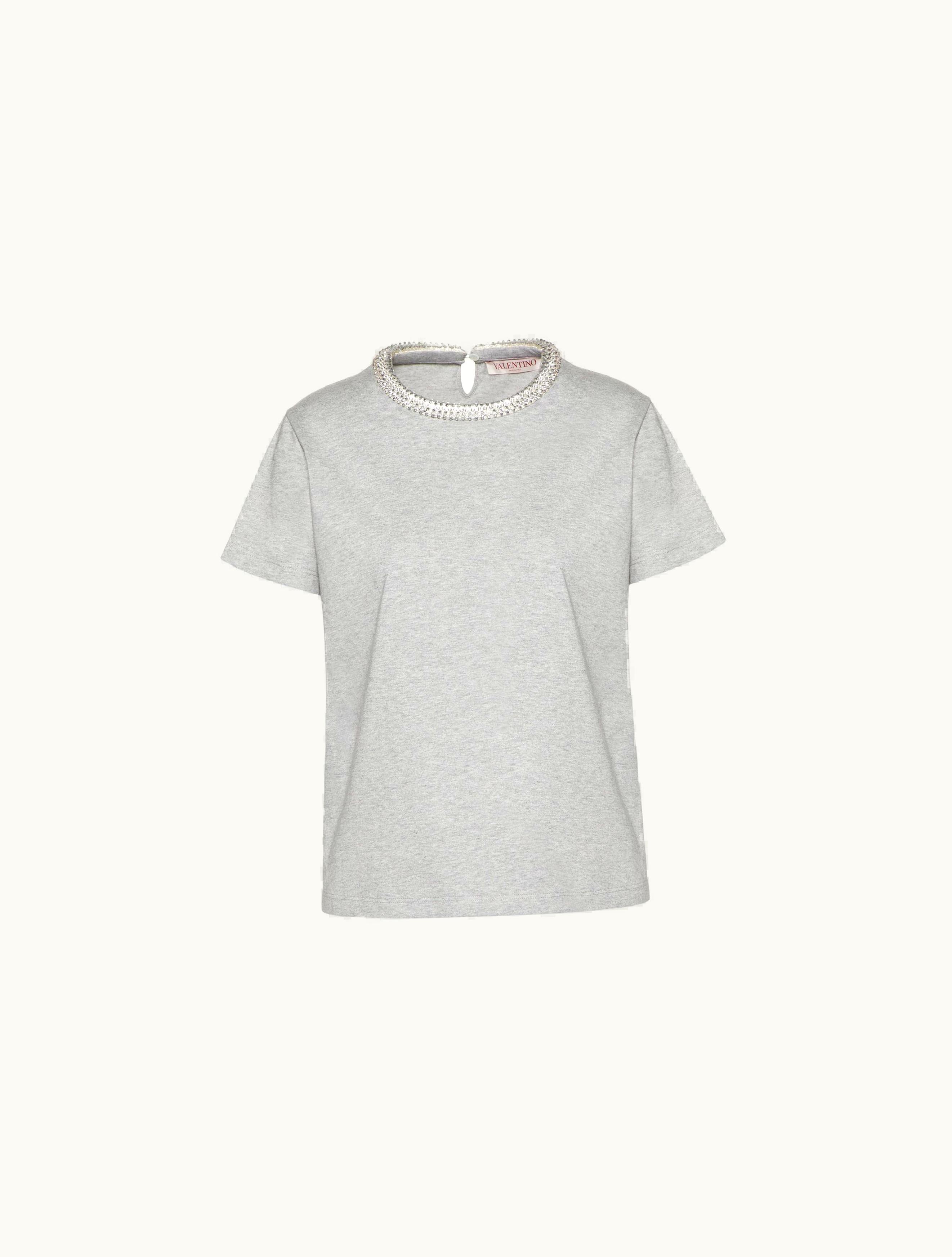 Valentino Valentino Embroidered Jersey T-shirt For Woman In Grey