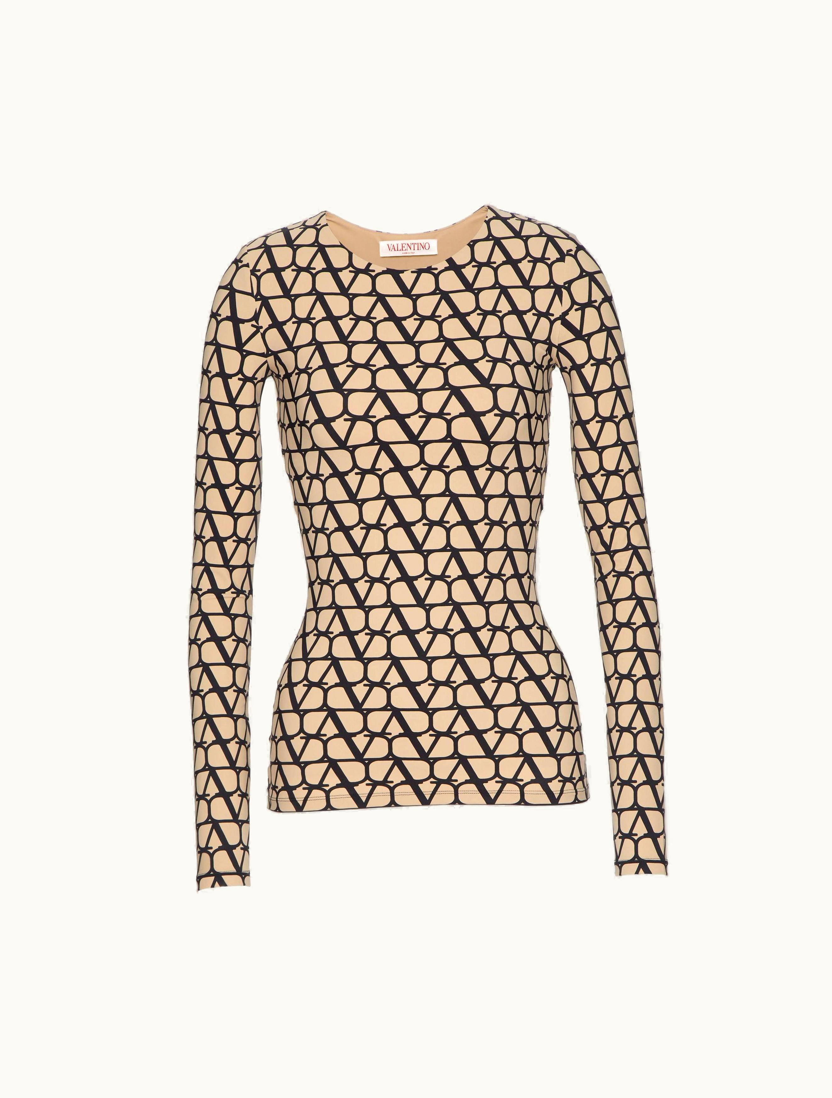 Valentino Valentino Toile Iconographe Jersey Top For Woman In Beige / Black