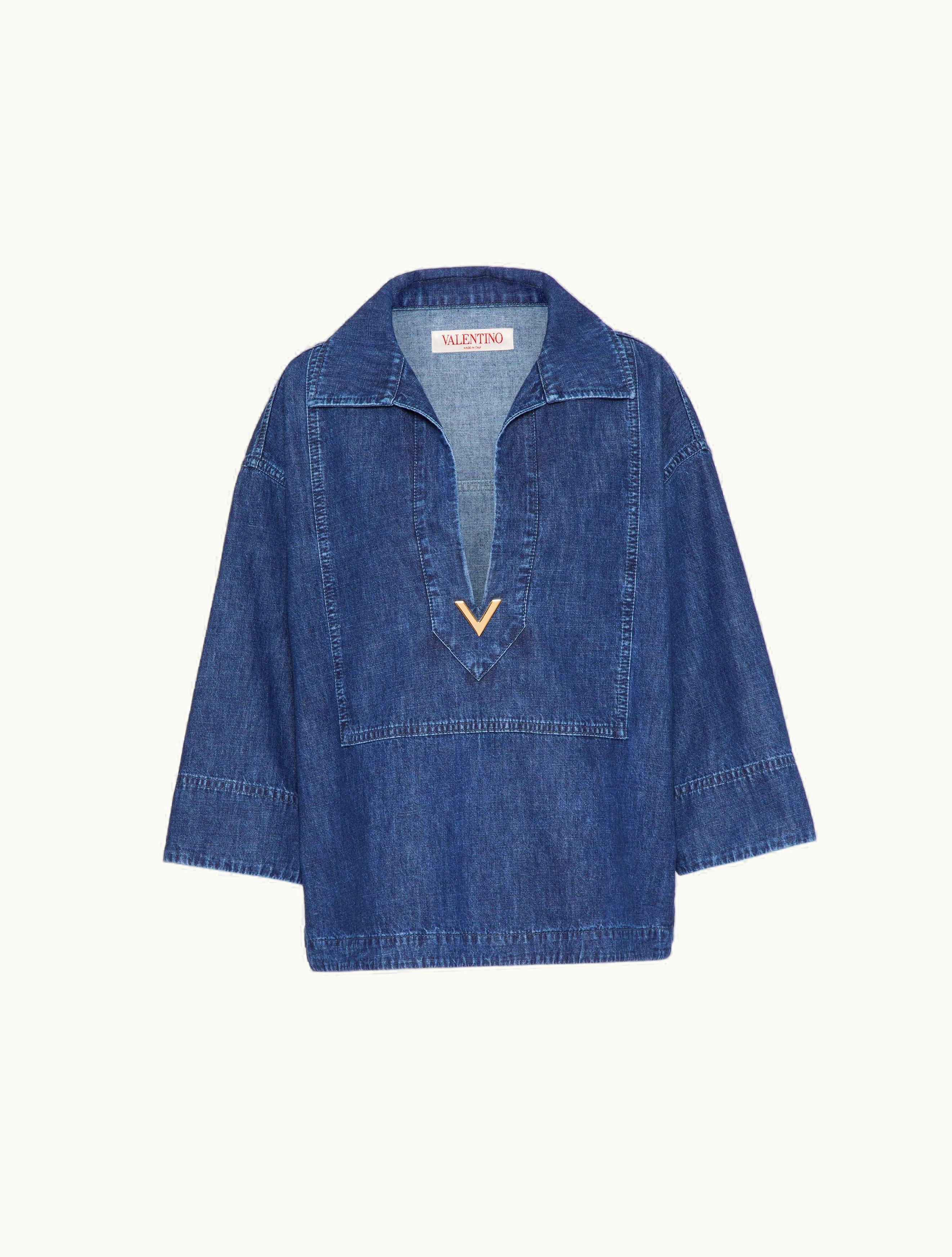 Valentino Valentino Chambray Denim Kaftan Top For Woman In Denim