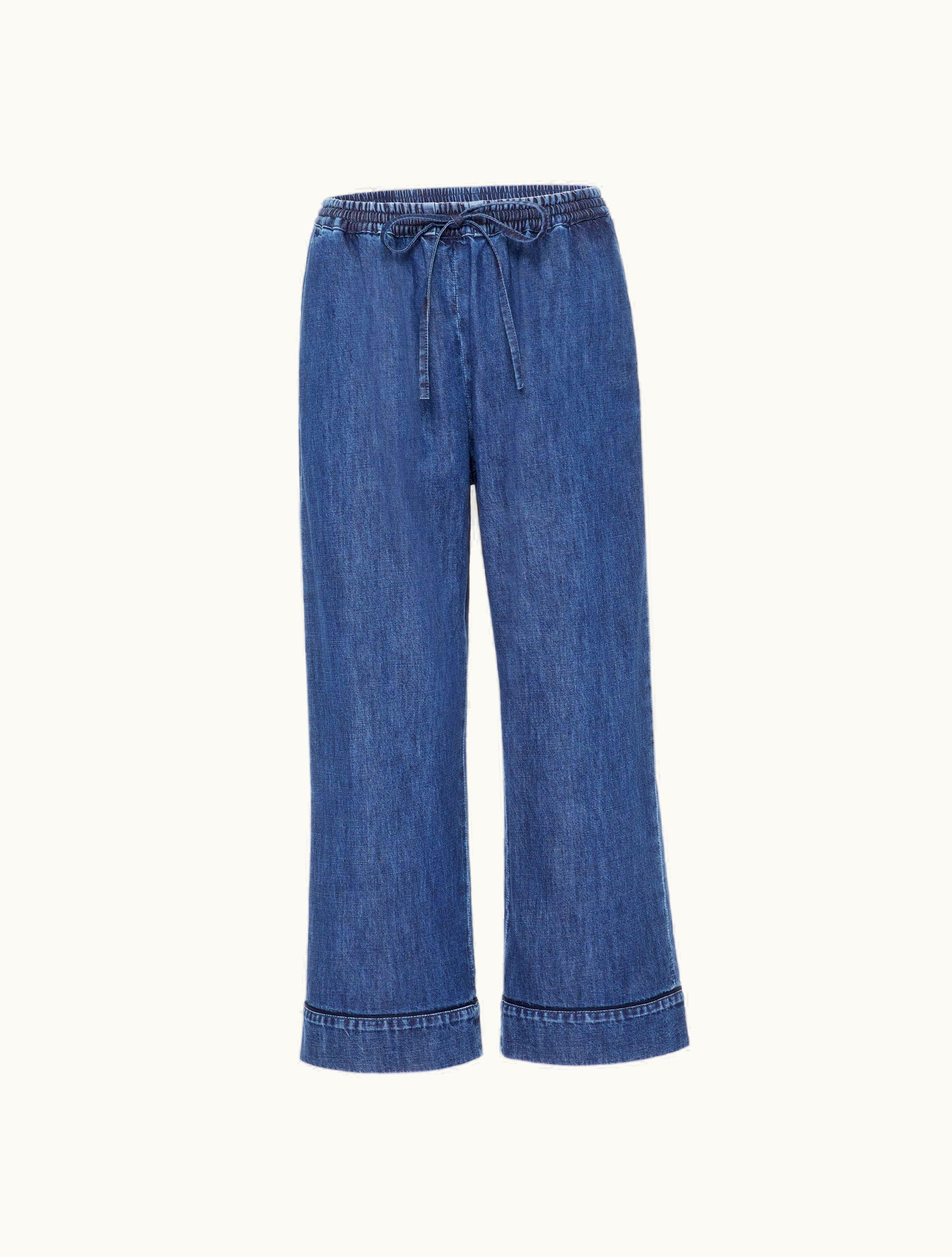 Valentino Valentino Denim Chambray Trousers For Woman In Blue