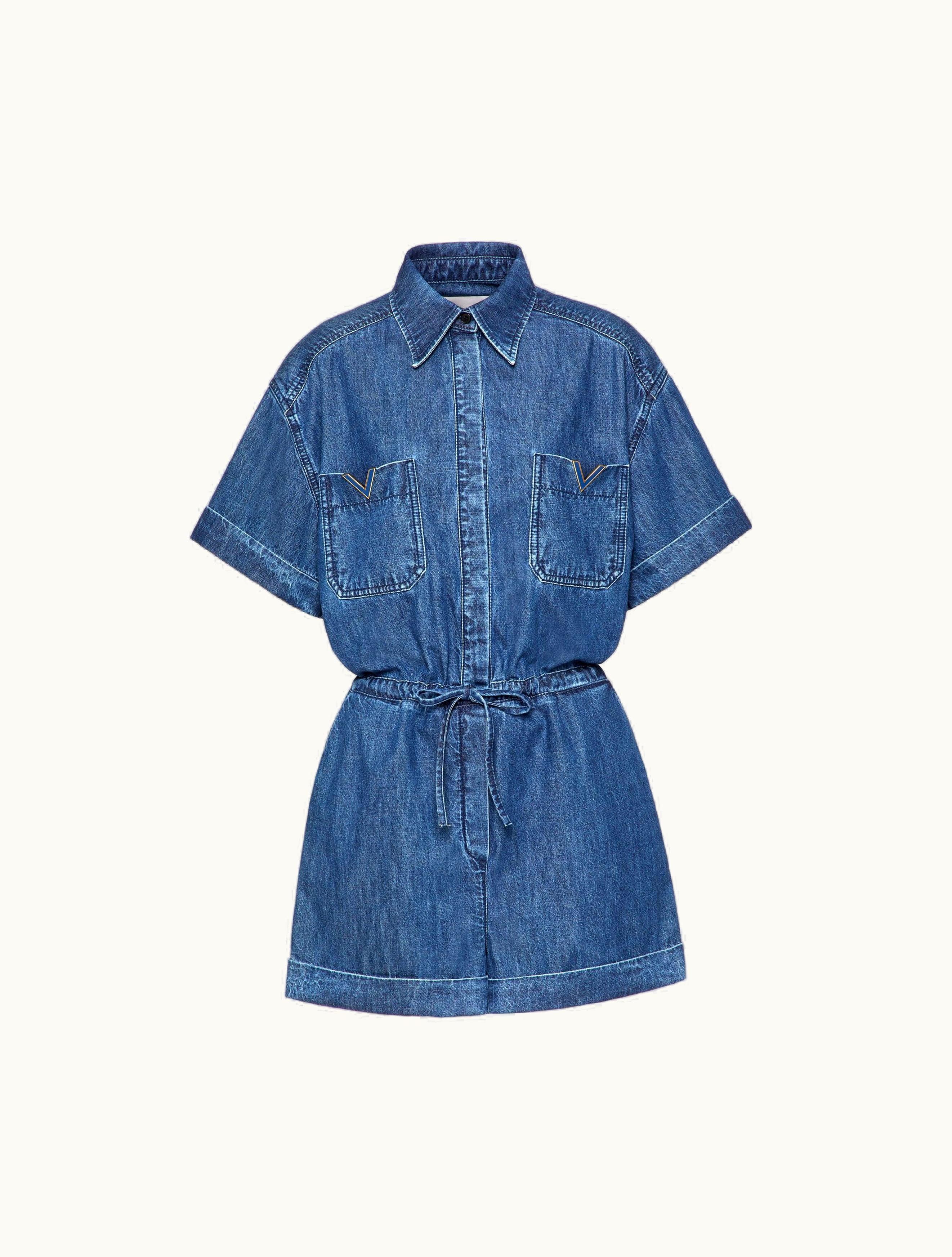 Valentino Valentino Jumpsuit In Chambray Denim For Woman In Blue