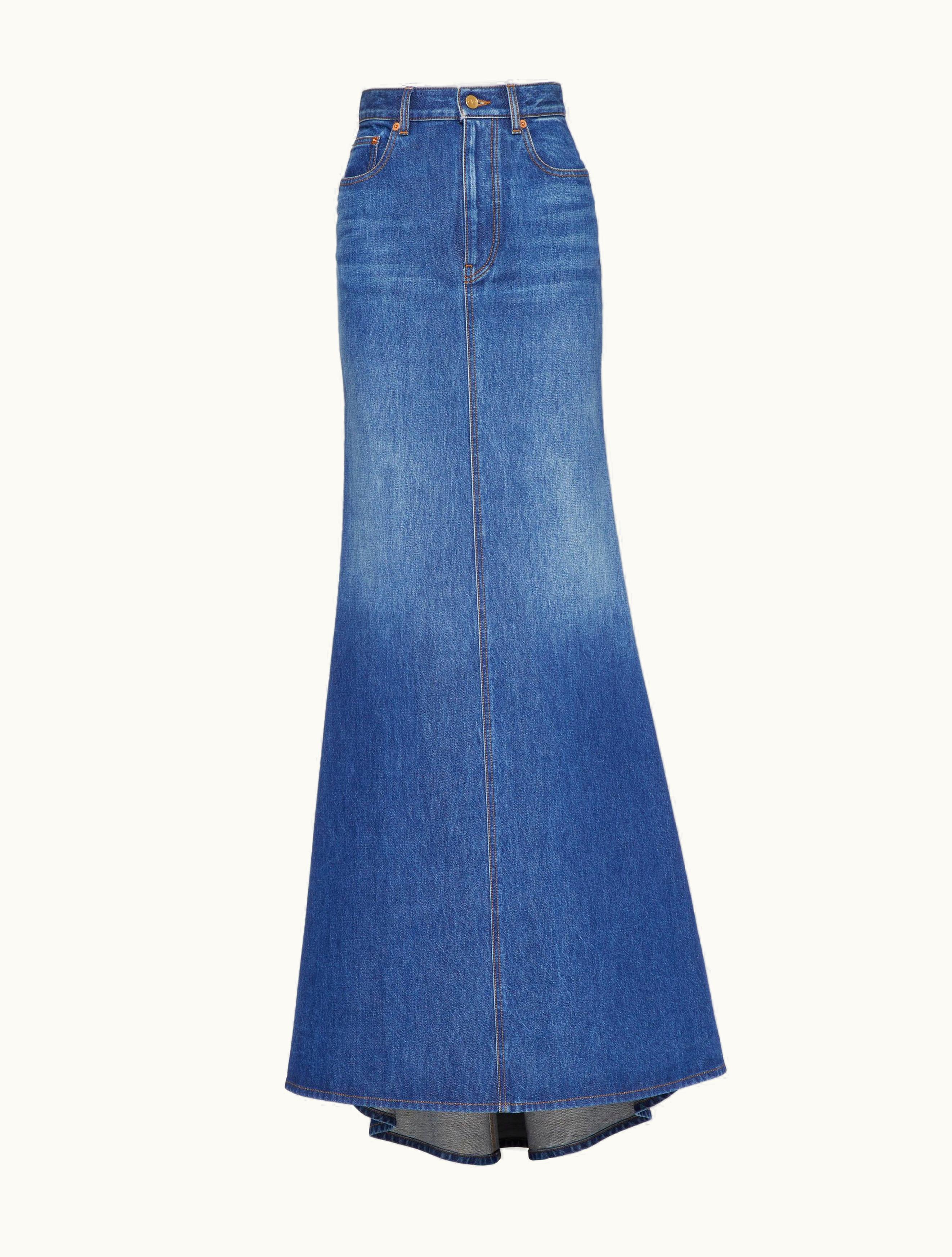 Valentino Valentino Long Denim Skirt For Woman In Denim