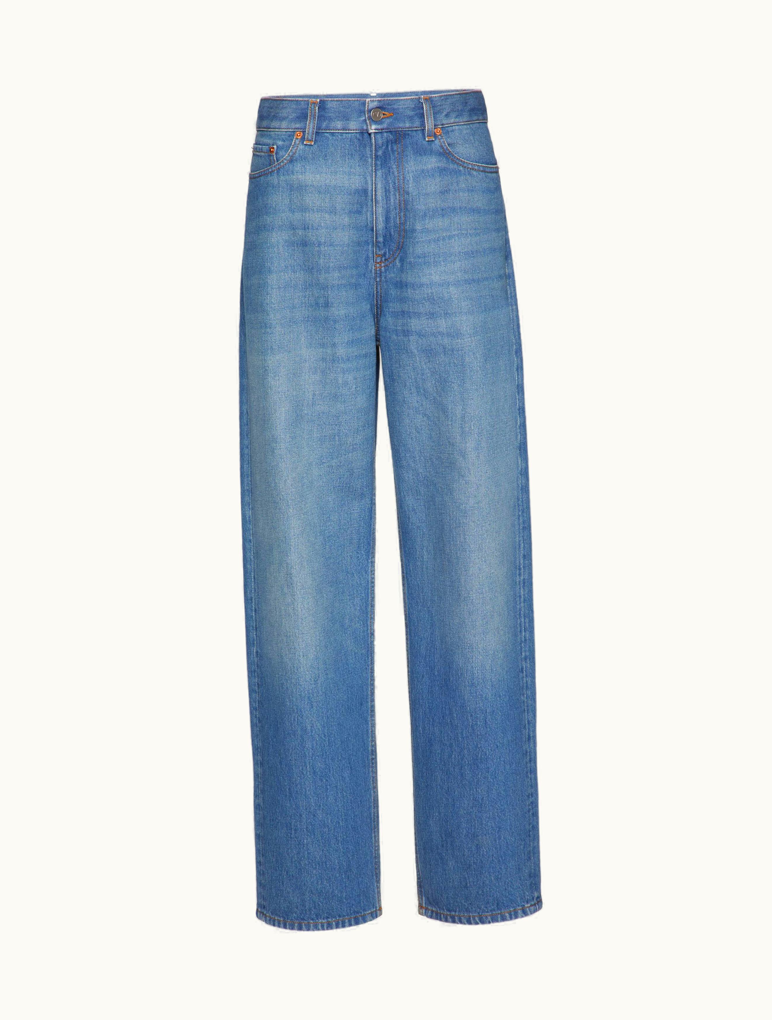 Valentino Valentino Medium Blue Denim Trousers For Woman In Blue