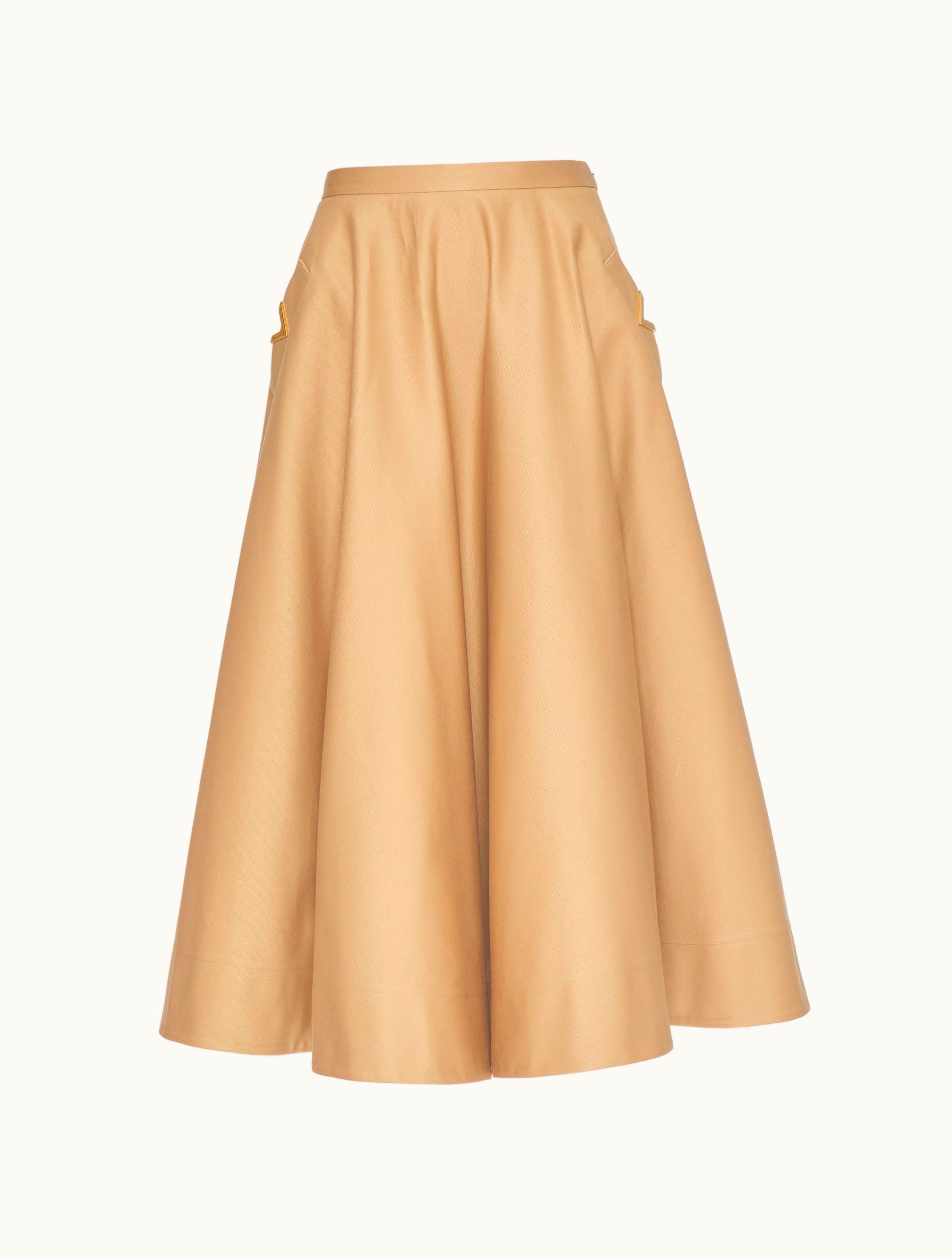 Valentino Valentino Stretch Cotton Midi Skirt For Woman In Beige
