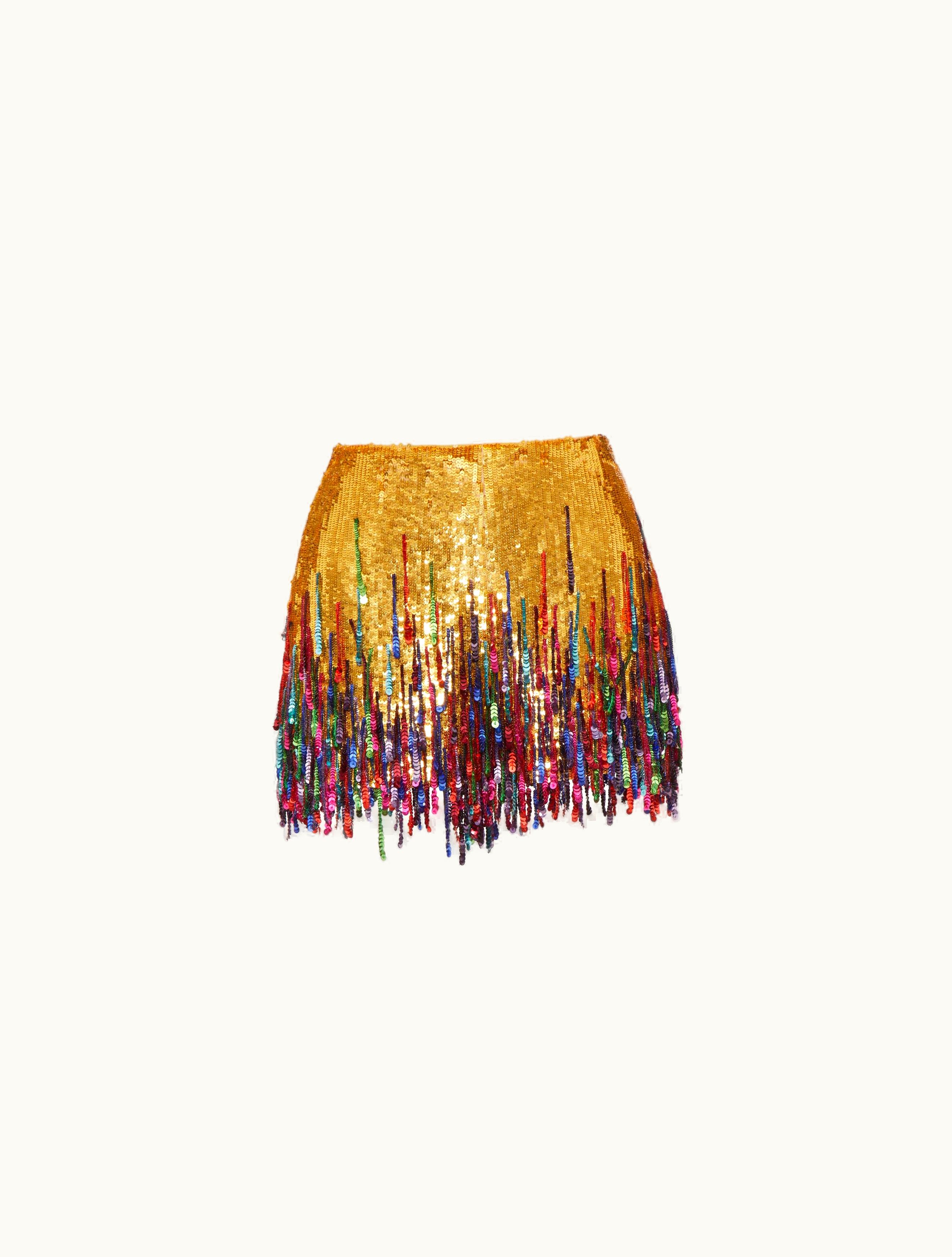 Valentino Valentino Embroidered Organza Shorts For Woman In Gold / Multicolour