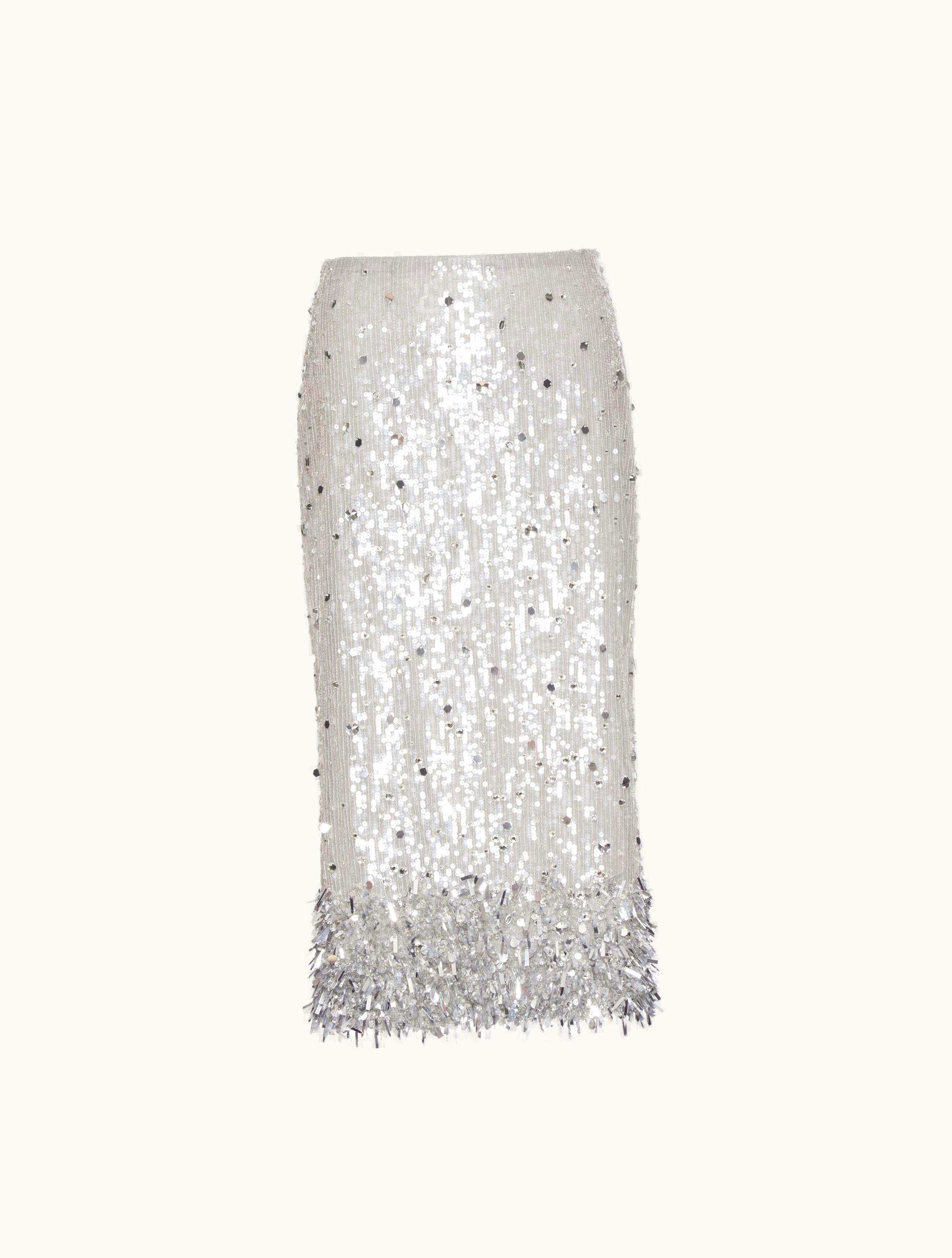 Valentino Valentino Tulle Illusione Embroidered Skirt For Woman In Silver